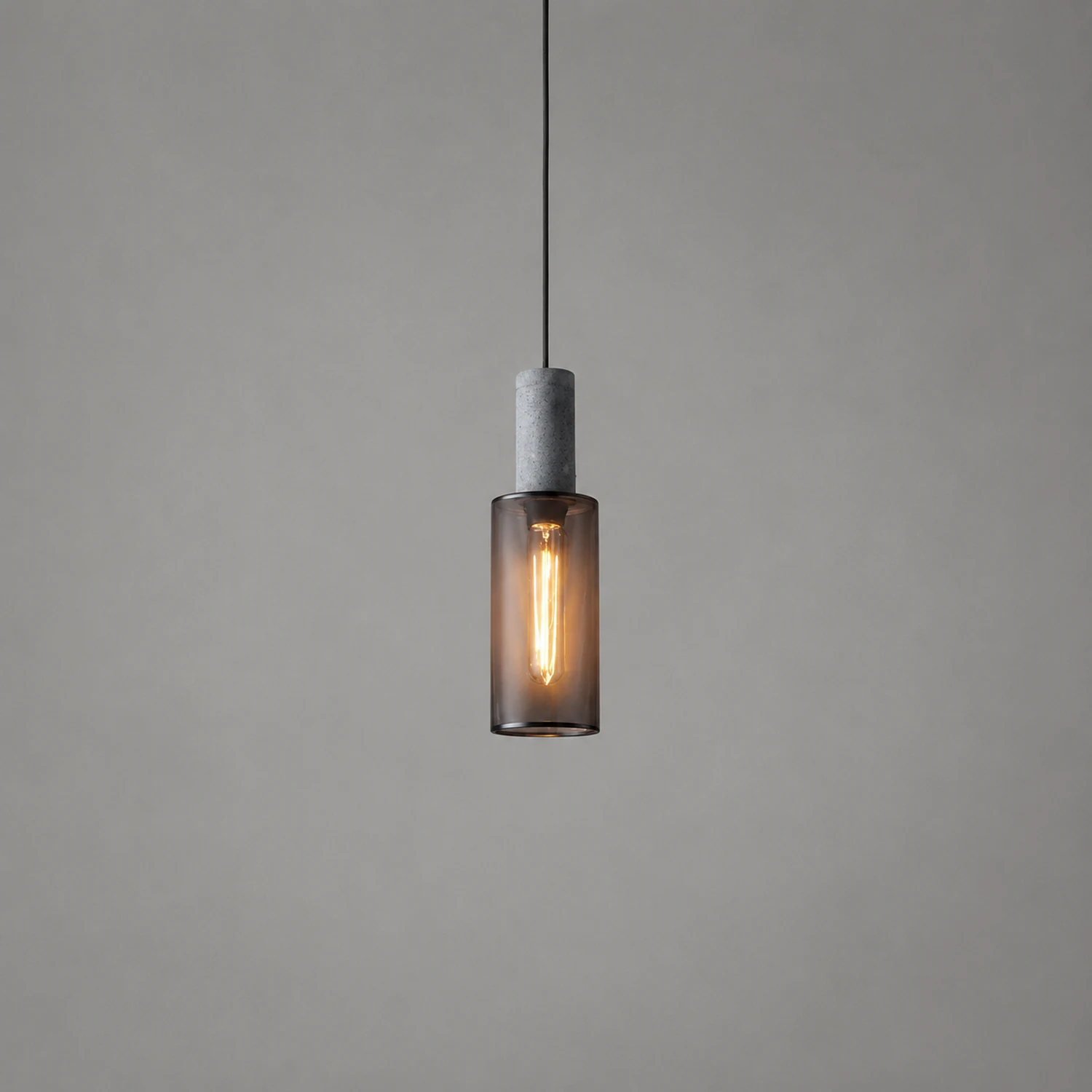 Zaid Industrial Cylindrical Pendant Light, Cement/Metal, Wabi-Sabi - Lumpaz