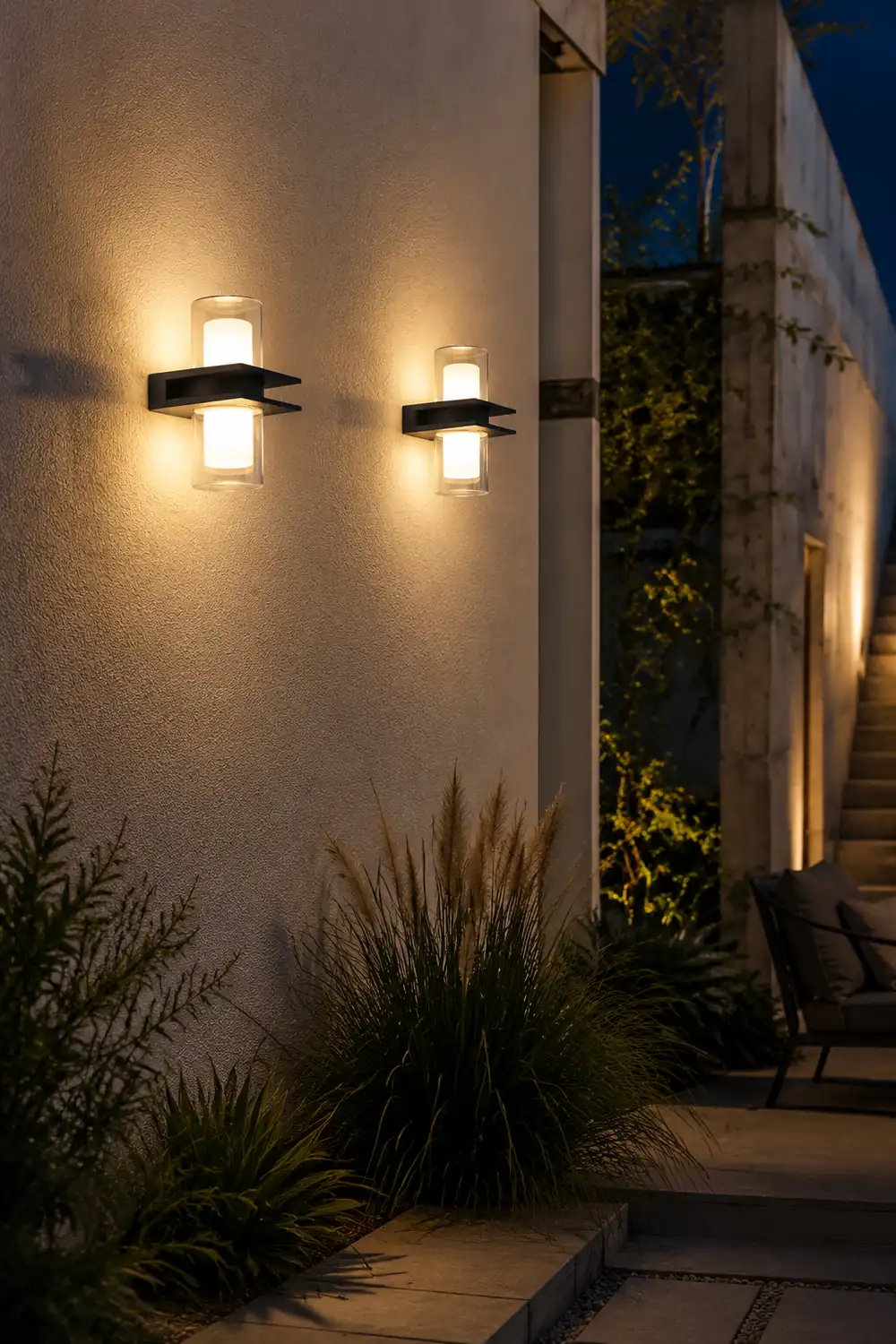 Orr Modern Cylindrical Metal Outdoor Wall Lamp With 2 Heads, Black - Lumpaz