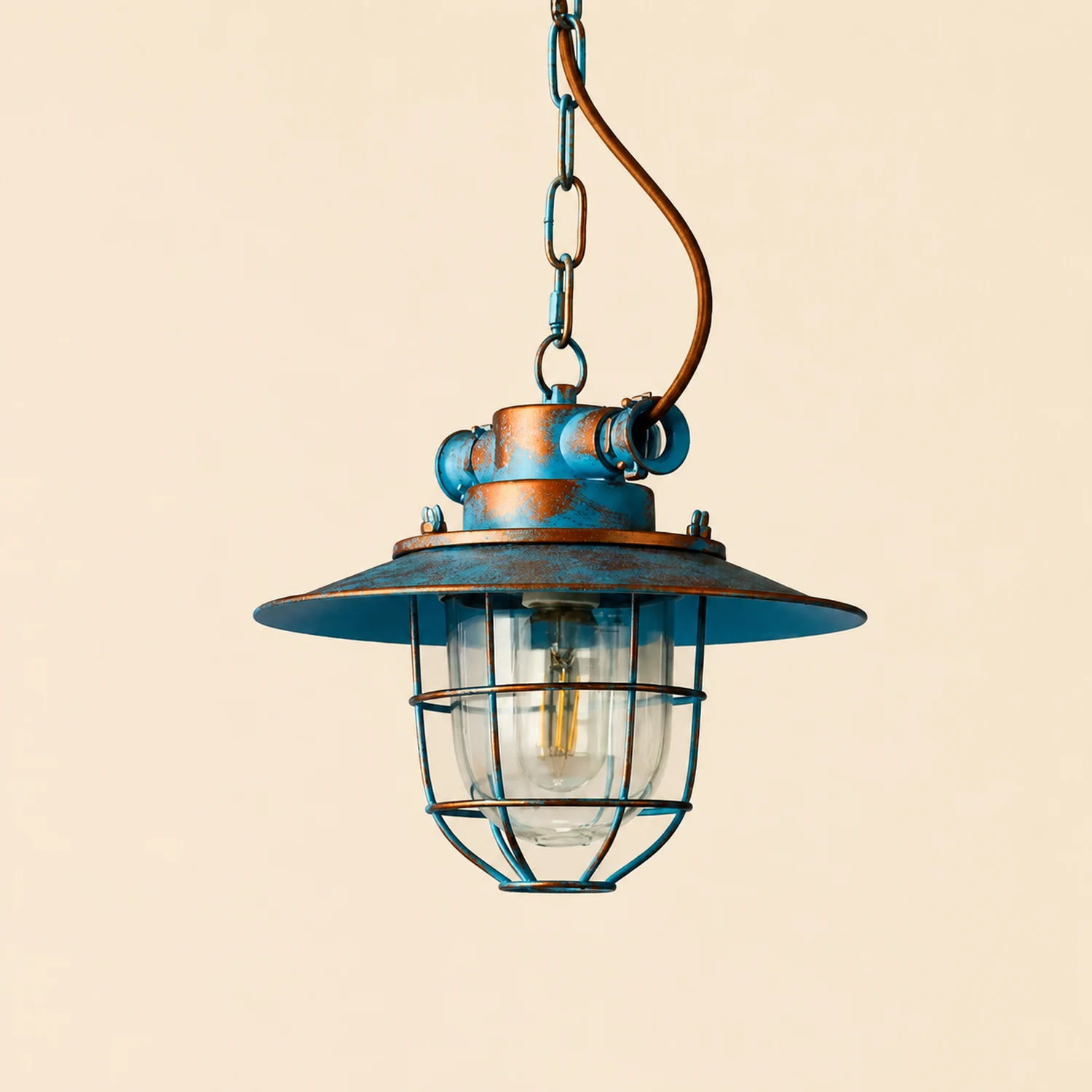 Alessio Industrial Metal/Glass Pendant Light White/Blue Bedroom - Lumpaz