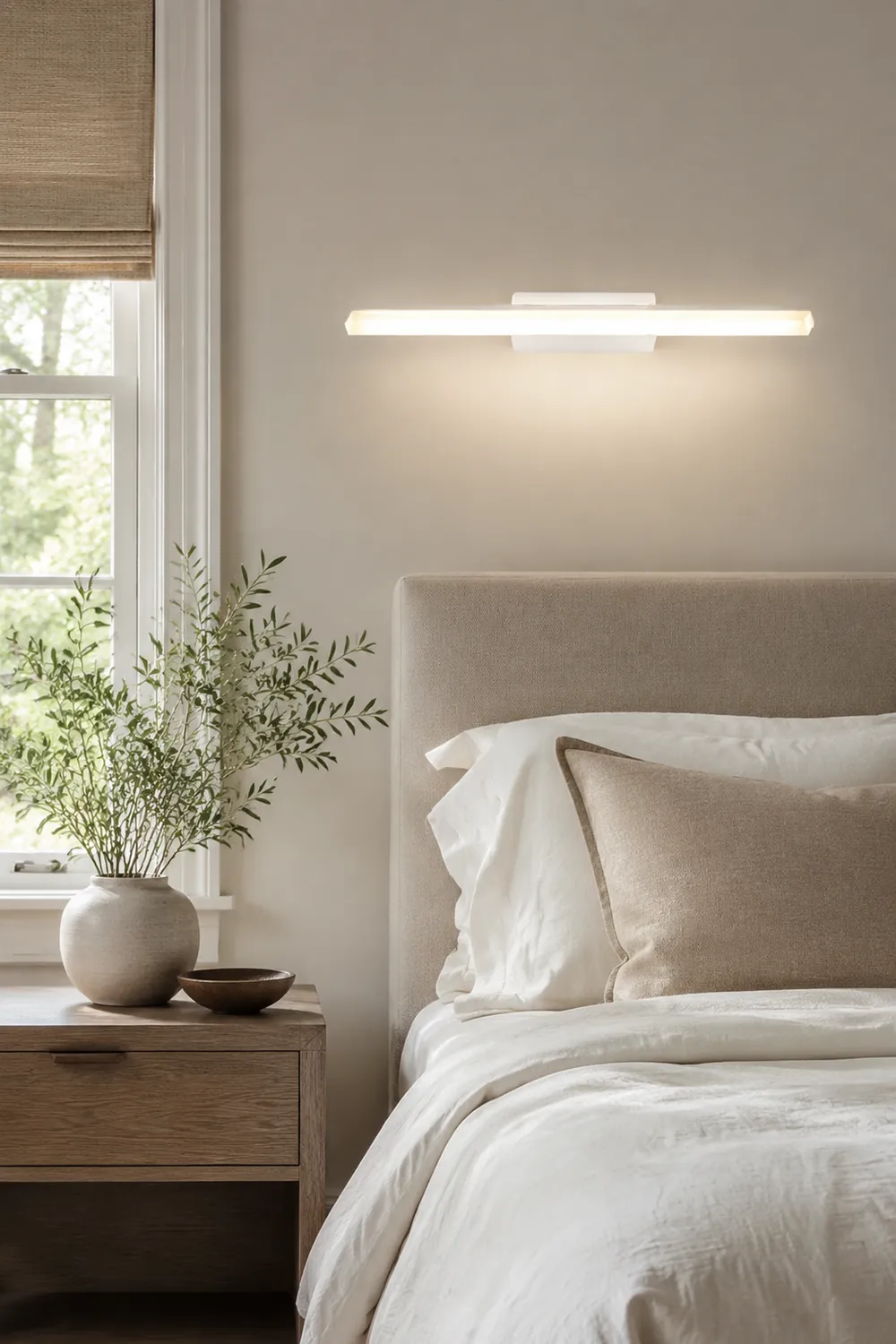 Leigh Minimalist Linear Metal/Acrylic Wall Lamp, White, Bathroom - Lumpaz
