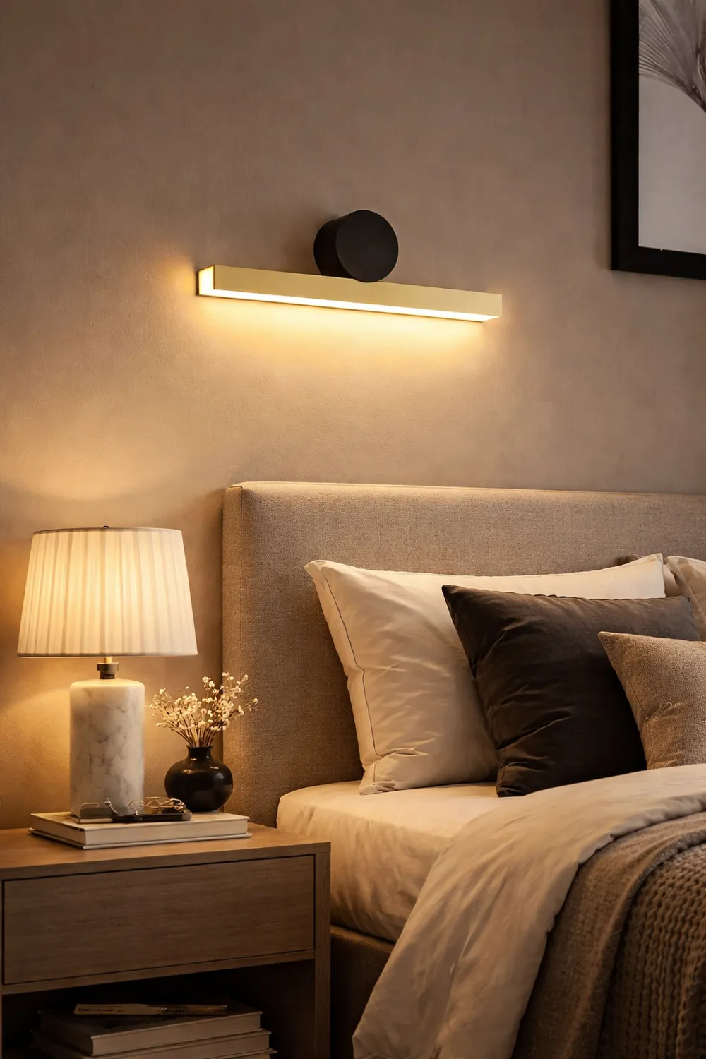 Edge Modern Geometric Metal Wall Lamp, Black & Gold, Bedroom - Lumpaz