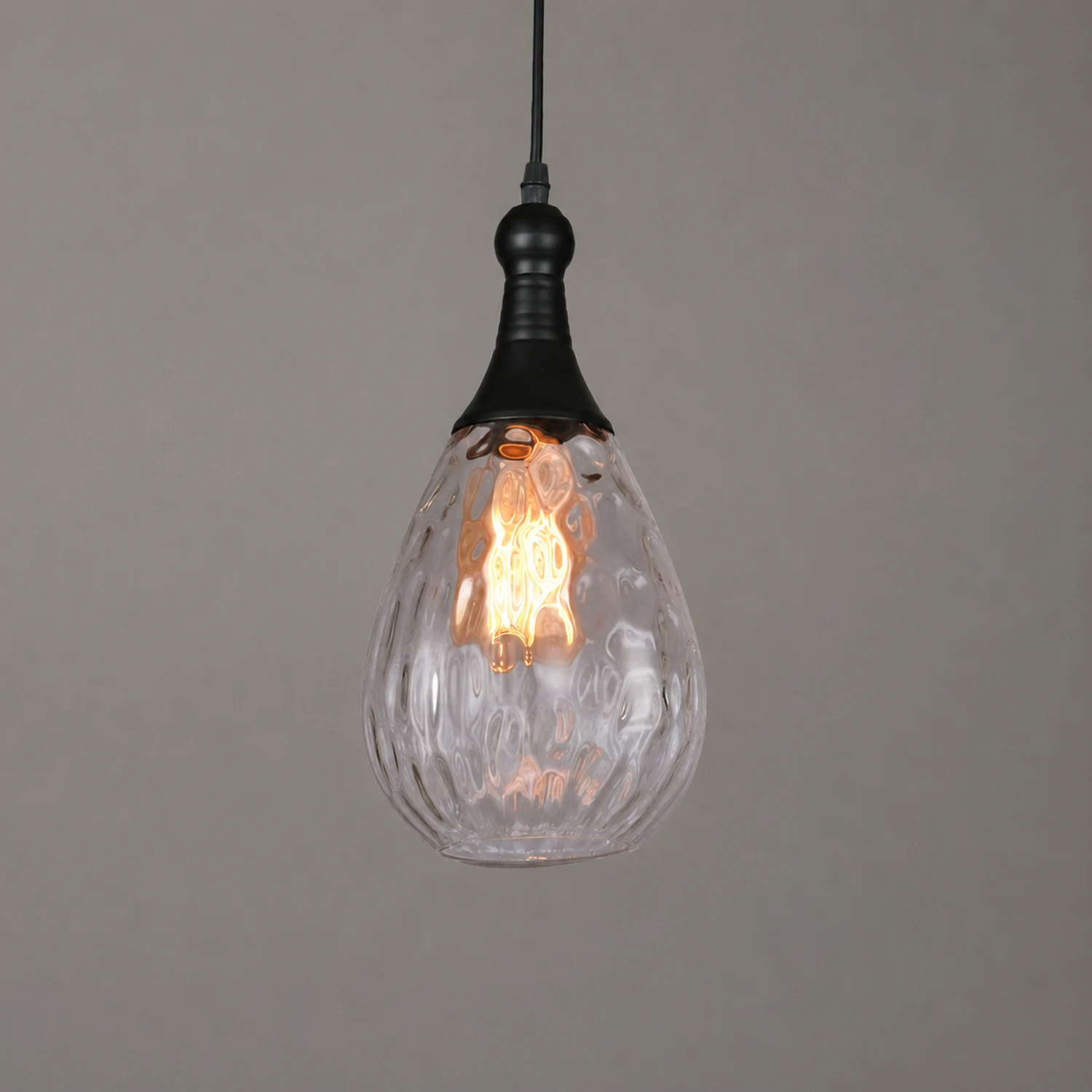 Avi Industrial Teardrop Glass Pendant Light, Black/Brass - Lumpaz