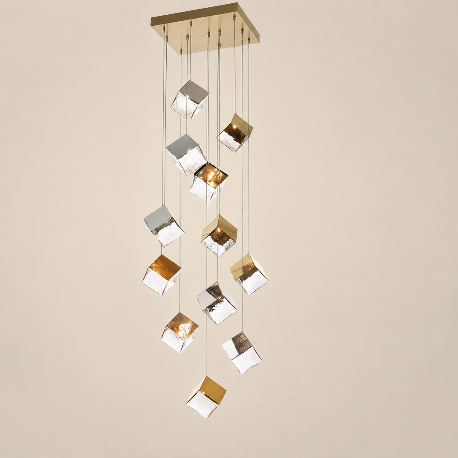 Kristy Modern Square Metal Pendant Light, Gold, Living Room - Lumpaz