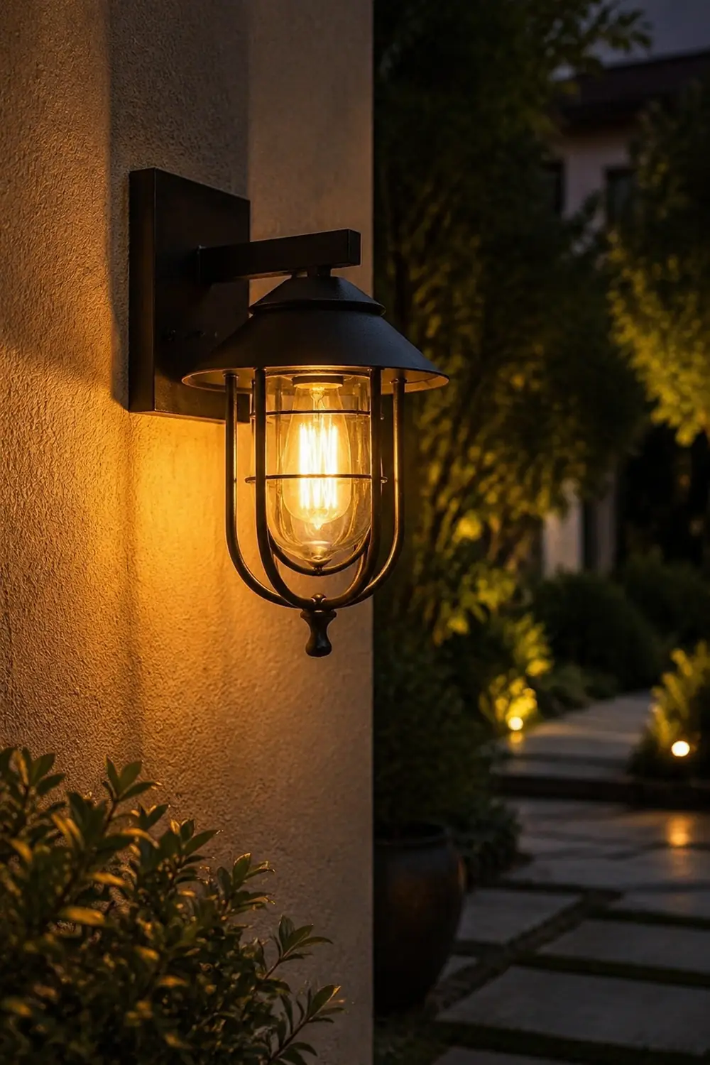 Alessio Vintage Lantern Shaped Metal Outdoor Wall Lamp, Black - Lumpaz