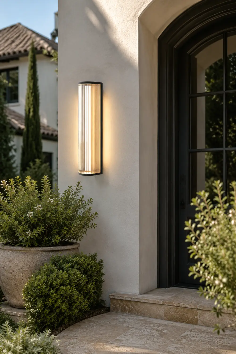 Orr Modern Semi-Cylindrical Outdoor Metal/Acrylic Wall Lamp, Clear/Black - Lumpaz