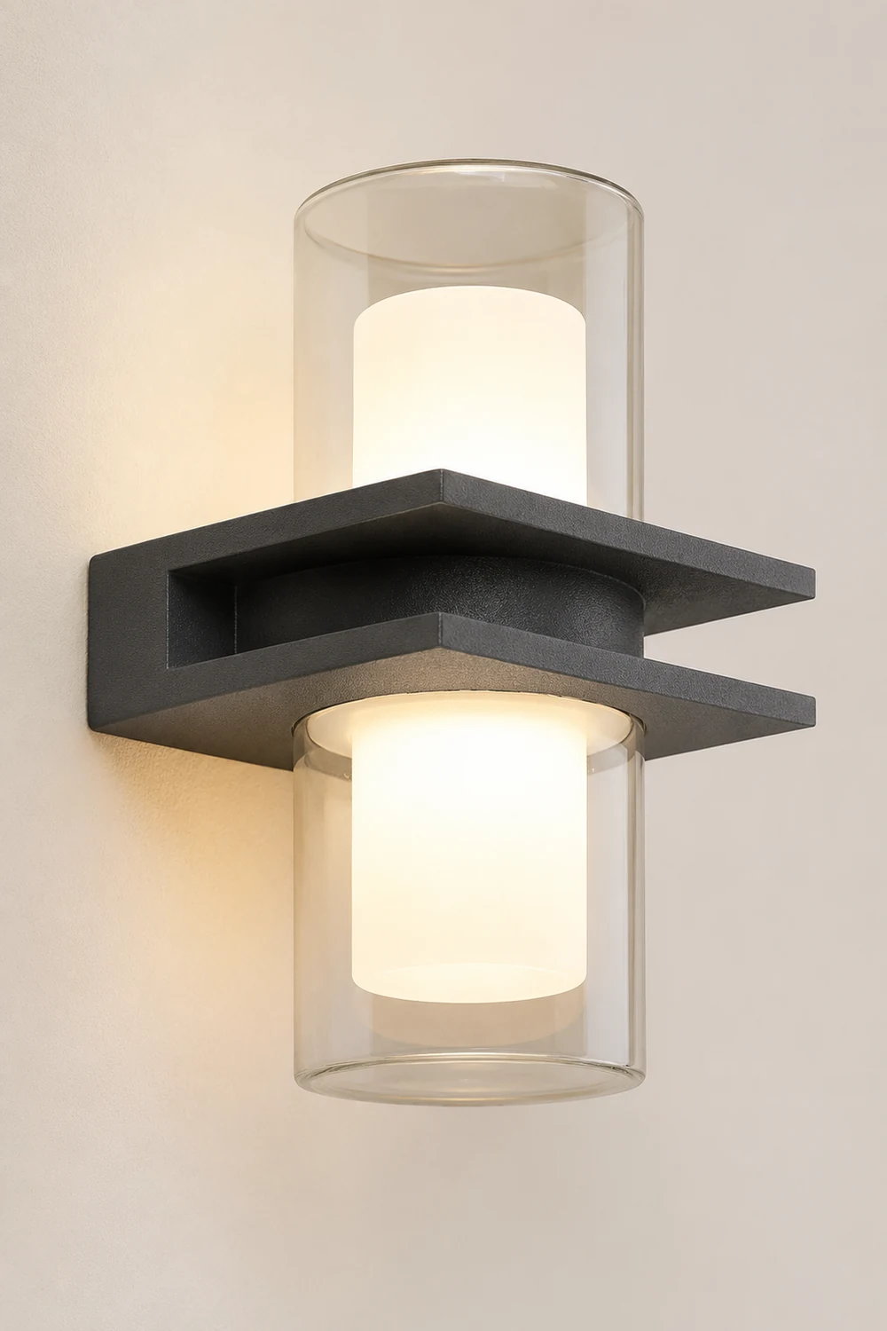 Orr Modern Cylindrical Metal Outdoor Wall Lamp With 2 Heads, Black - Lumpaz