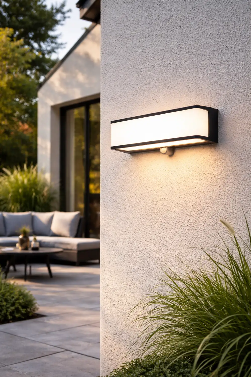 Orr Modern Minimalist Rectangular Acrylic Sensor Solar Outdoor Wall Lamp, Black/White - Lumpaz