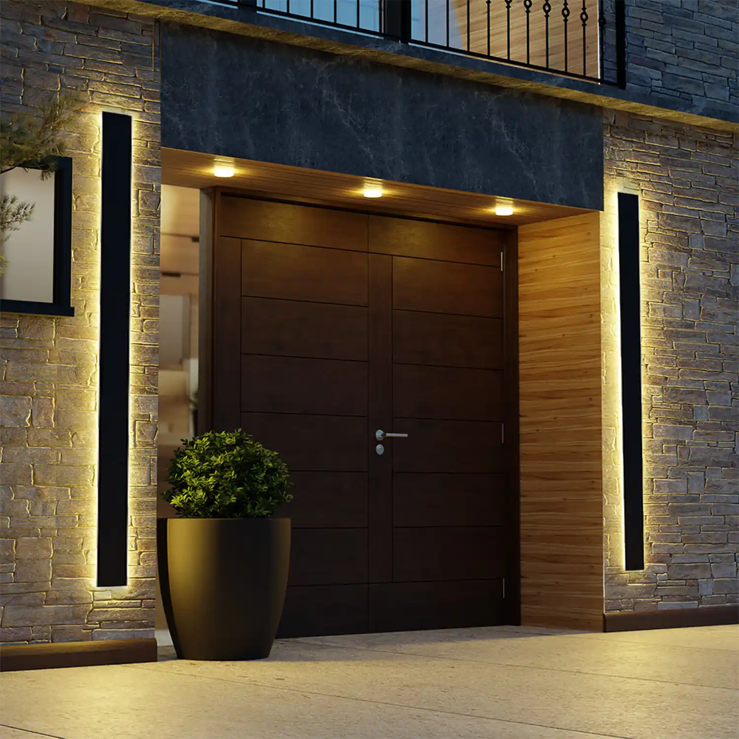 Edge Ripple Minimalist Linear Metal Outdoor Wall Lamp Black Balcony/Terrace - Lumpaz
