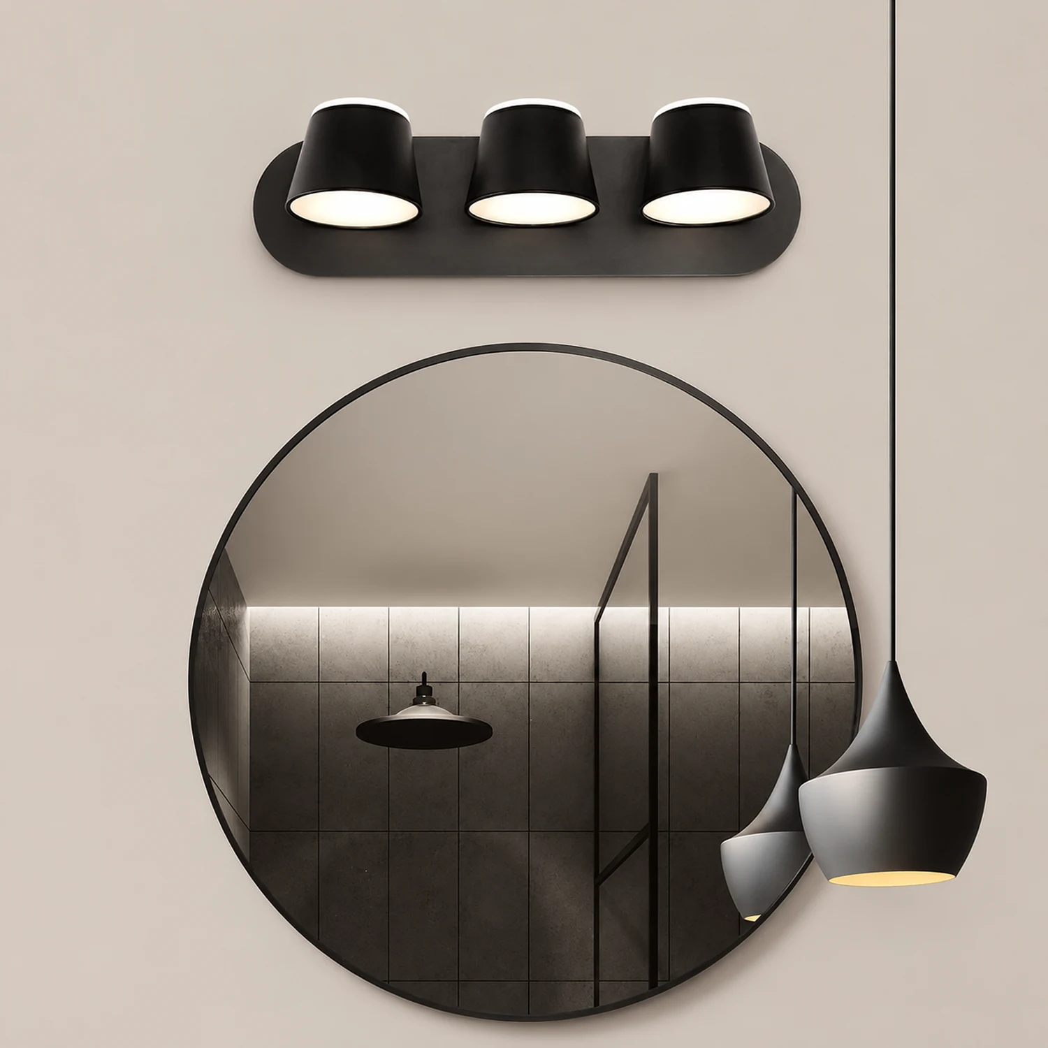 Cooley Modern Cylindrical Metal Mirror Front Wall Lamp, Black - Lumpaz