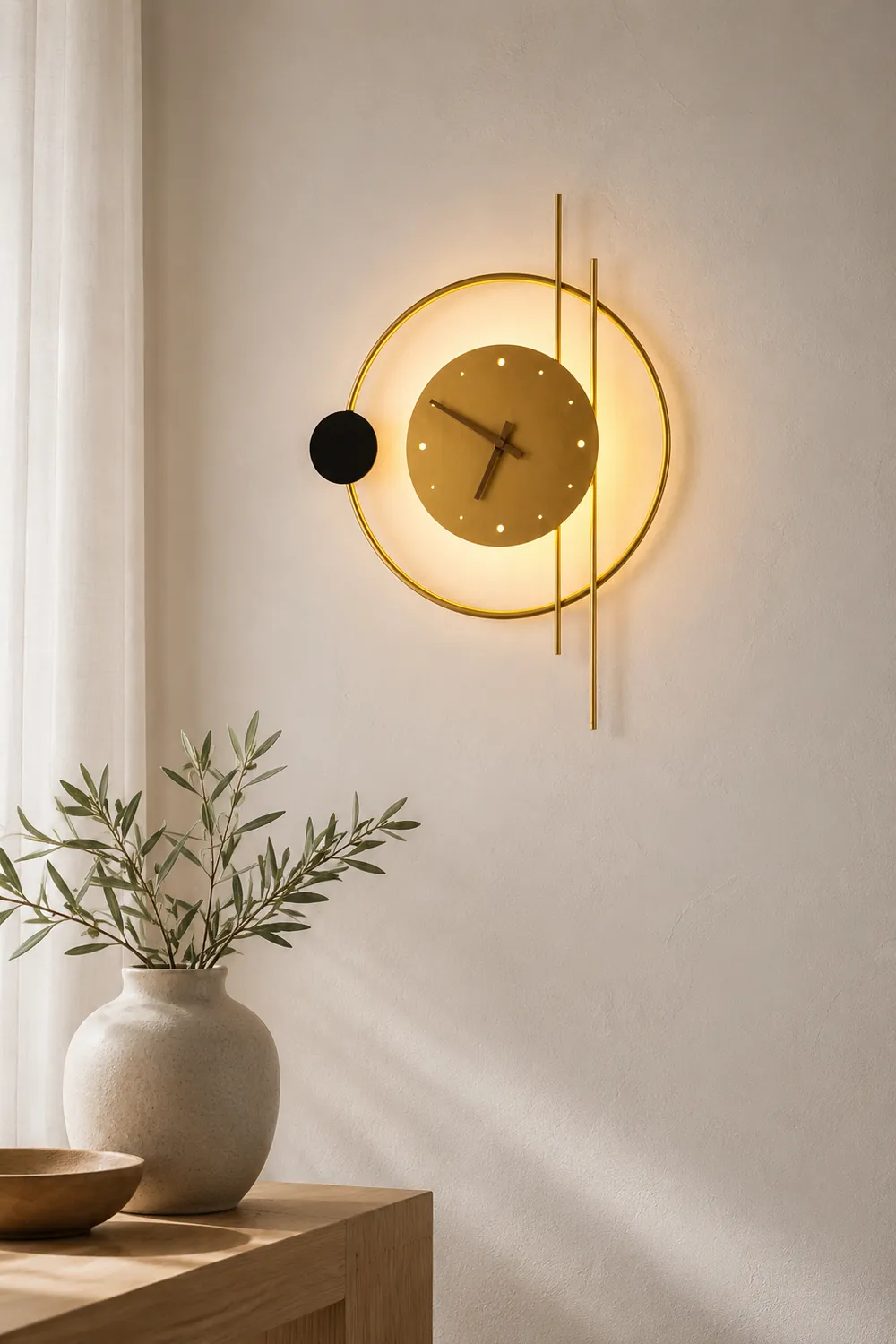Nielsen Wall Lamp Clock, Black & Gold,  Iron & Acrylic - Lumpaz