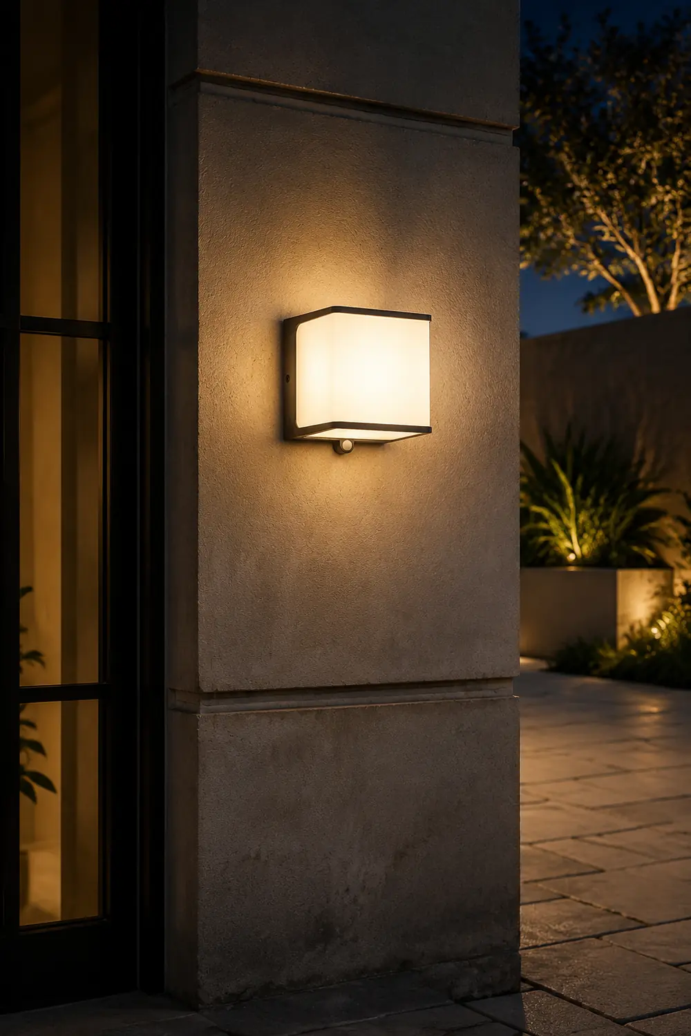 Orr Modern Minimalist Rectangular Acrylic Sensor Solar Outdoor Wall Lamp, Black/White - Lumpaz
