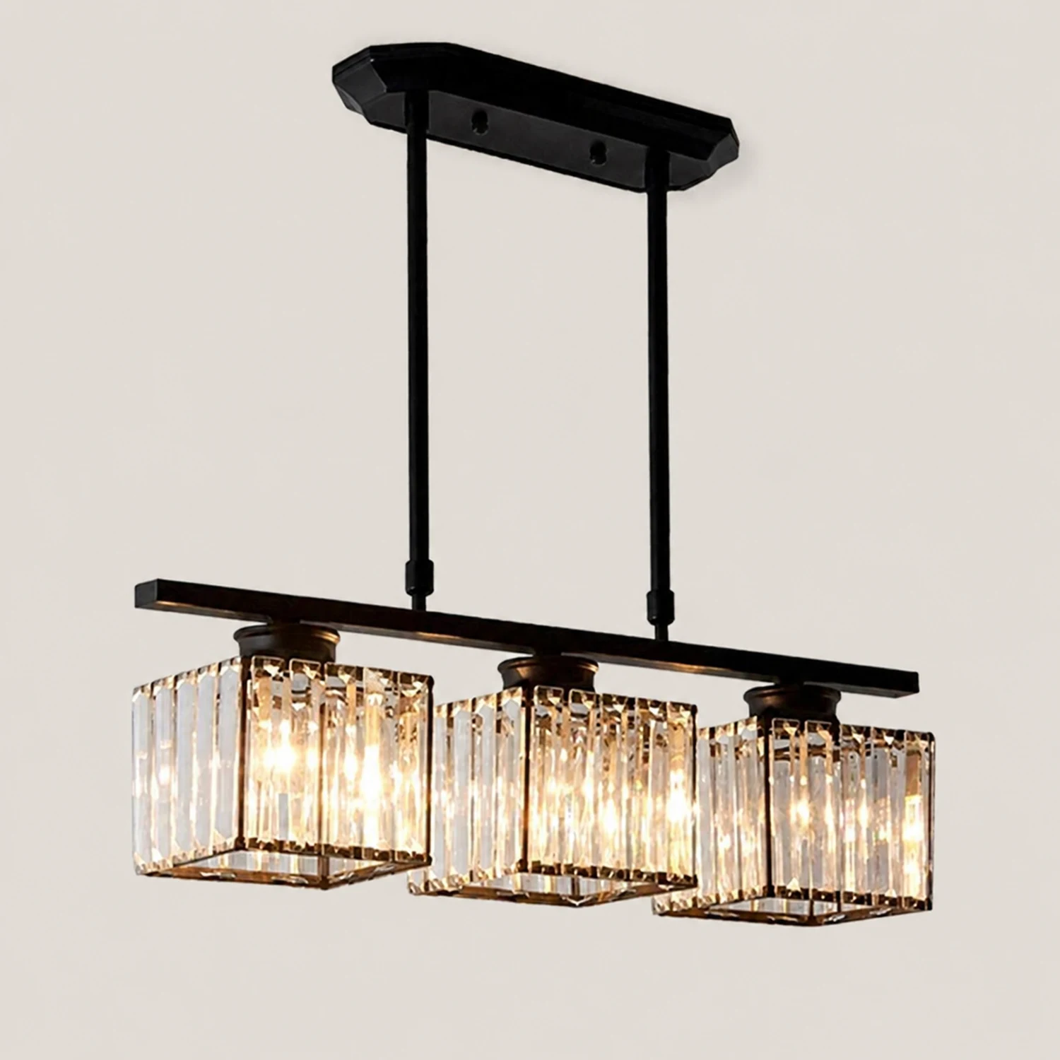 Kristy Crystal Square Pendant Light, Black & Gold, 3/4 Heads - Lumpaz