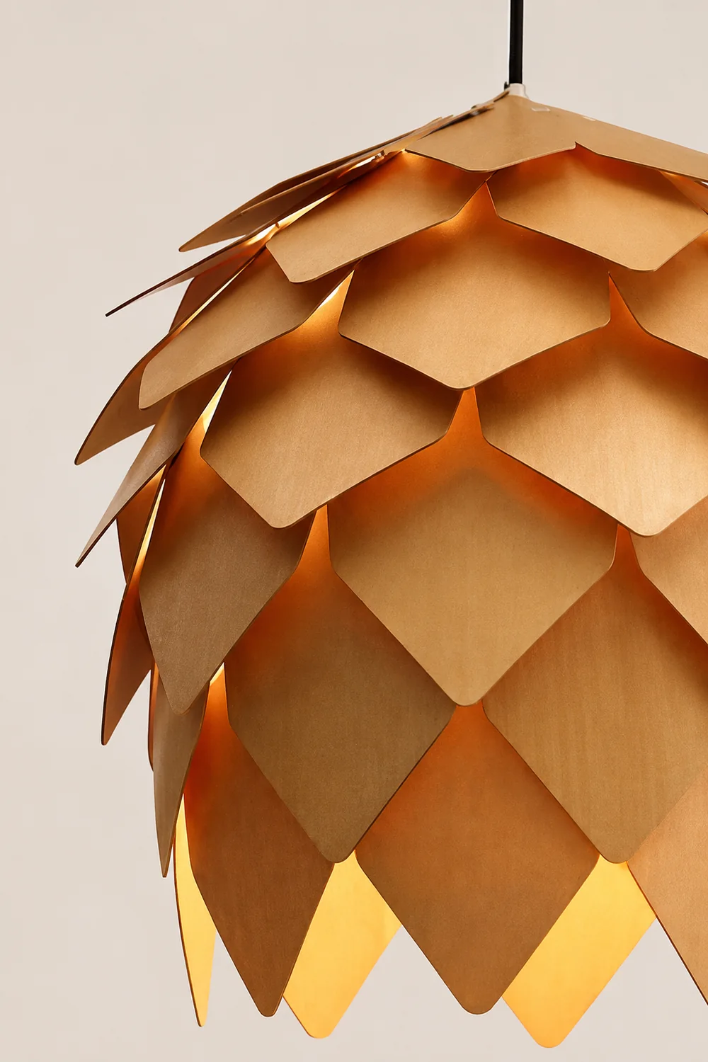 Ozawa Designer Pinecone Shape Wood Pendant Light, 10"/16"/19.5"/23.5" - Lumpaz
