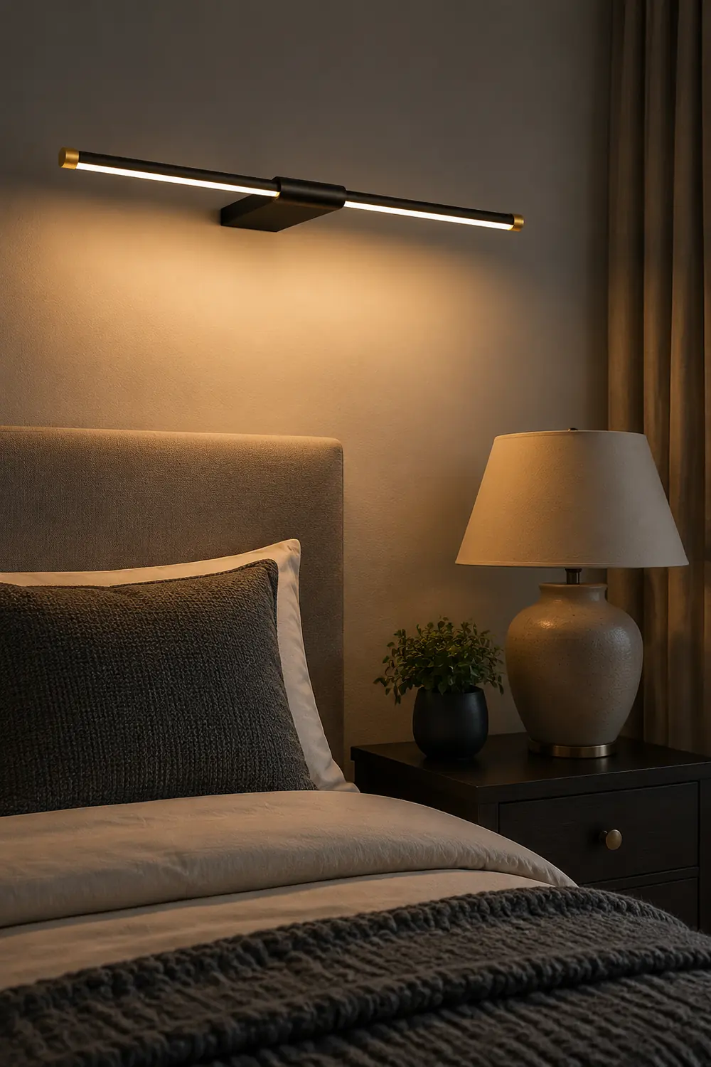 Edge Minimalist Linear Mirror Front Metal Wall Lamp, Black/Gold - Lumpaz
