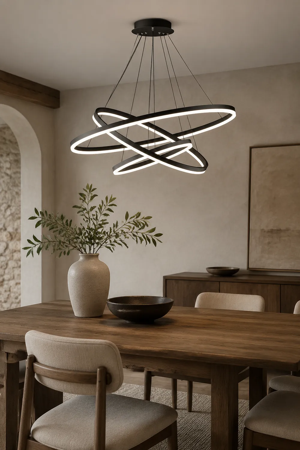 Arisha 3-Rings Black Black Modern Pendant Light - Lumpaz