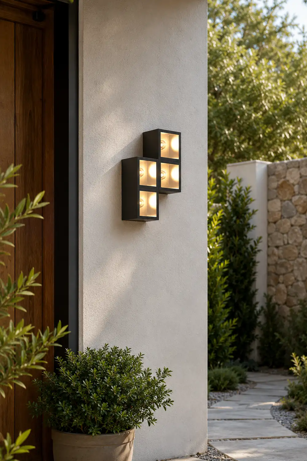 Orr Modern Cube Square Metal/Glass Outdoor Wall Lamp, Black - Lumpaz