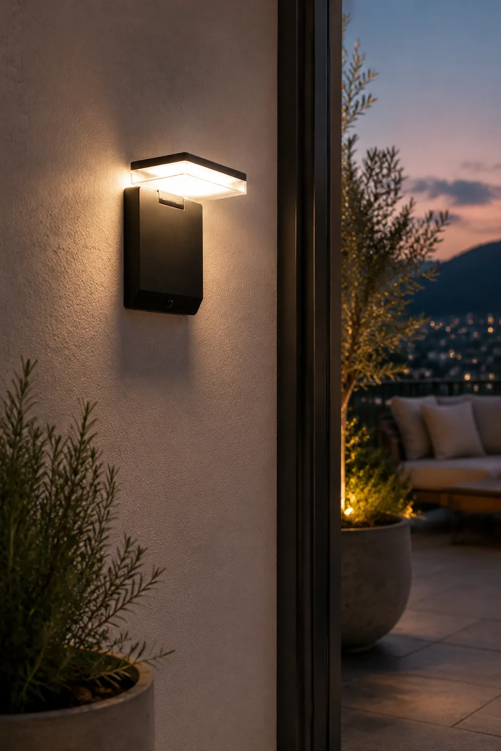Orr Modern Minimalist Right-Angle Acrylic Sensor Solar Waterproof Outdoor Wall Lamp, Black - Lumpaz