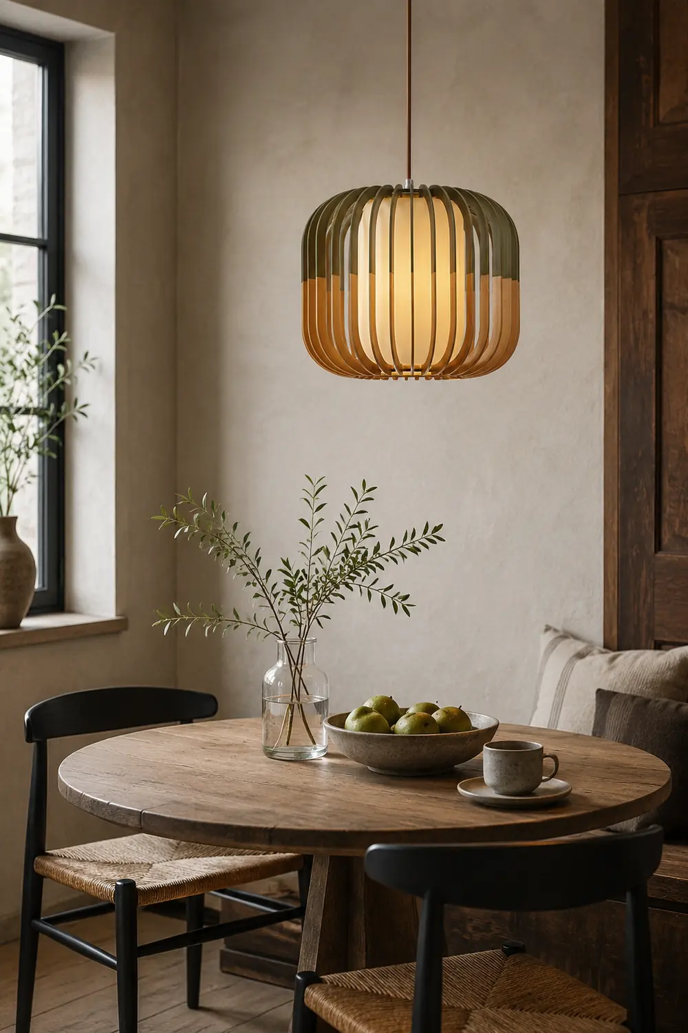 Ozawa Modern Birdcage Wood/Fabric Pendant Light - Lumpaz