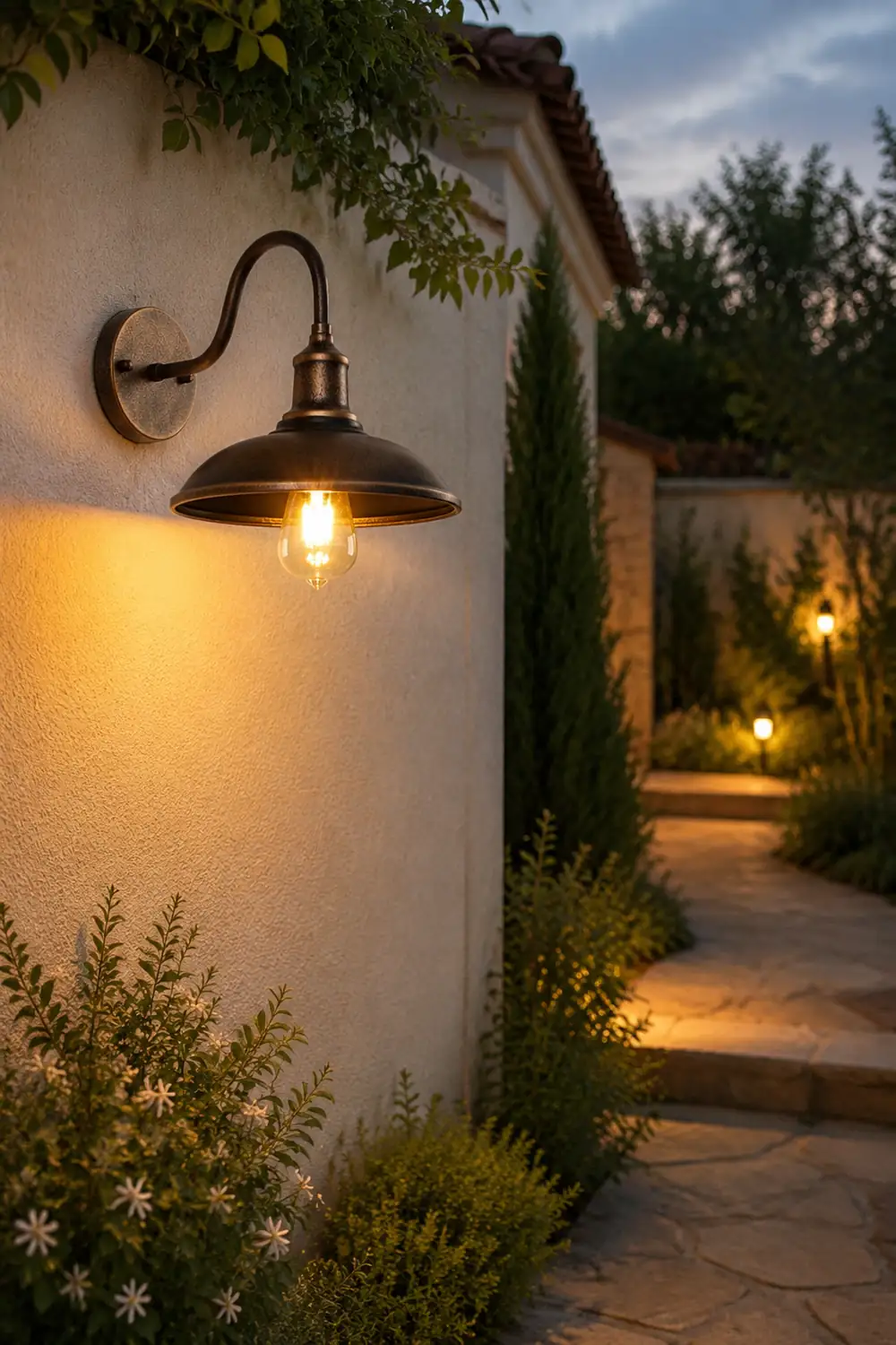 Alessio Rustic Bowl Shaped Metal Outdoor Wall Lamp, Antique Brass - Lumpaz