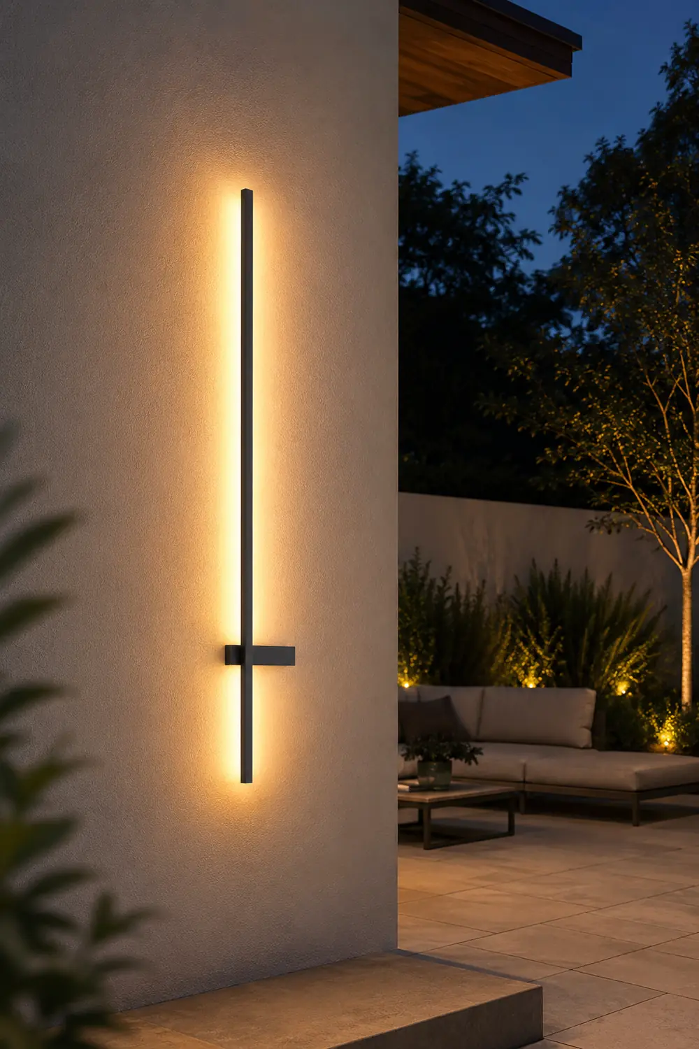Edge Minimalist Duo-Linear Metal Outdoor Wall Lamp, Black - Lumpaz