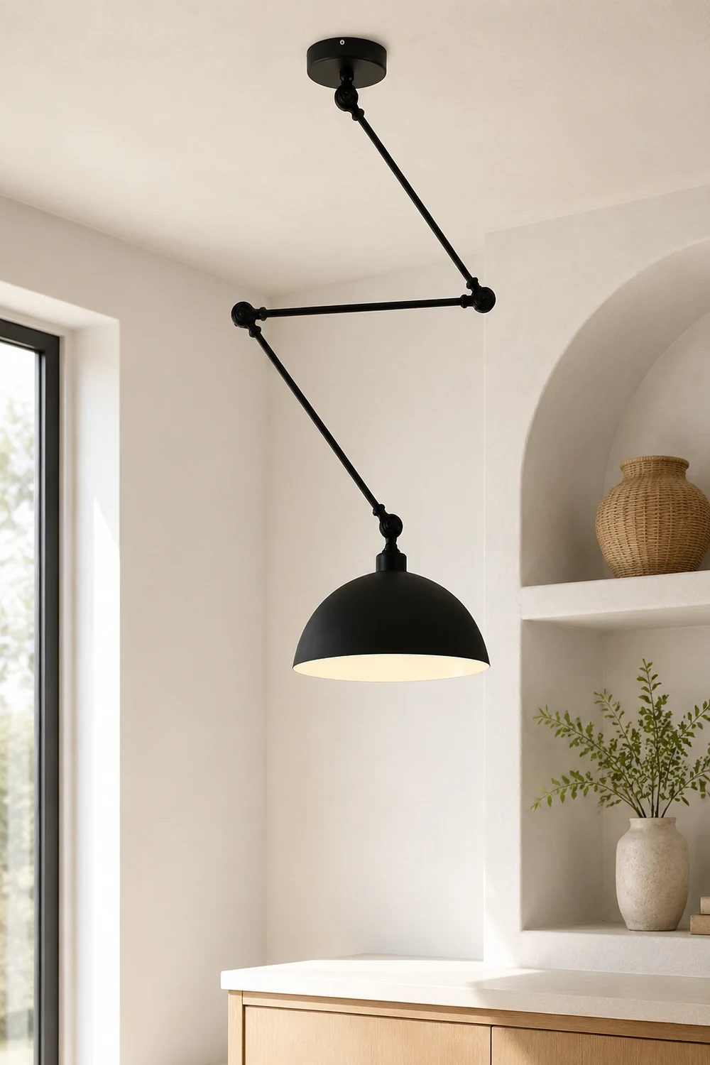 Minori Extendable Domed Pendant Light, Black/White/Red/Gold - Lumpaz