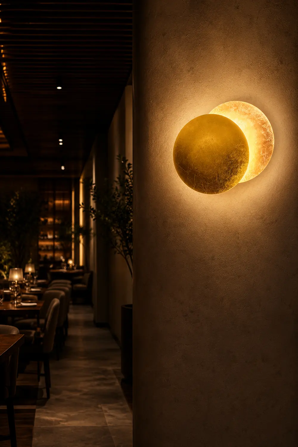 Elif Modern Minimalist Round Moon Eclipse Metal Wall Lamp Red/Bronze/Gold - Lumpaz