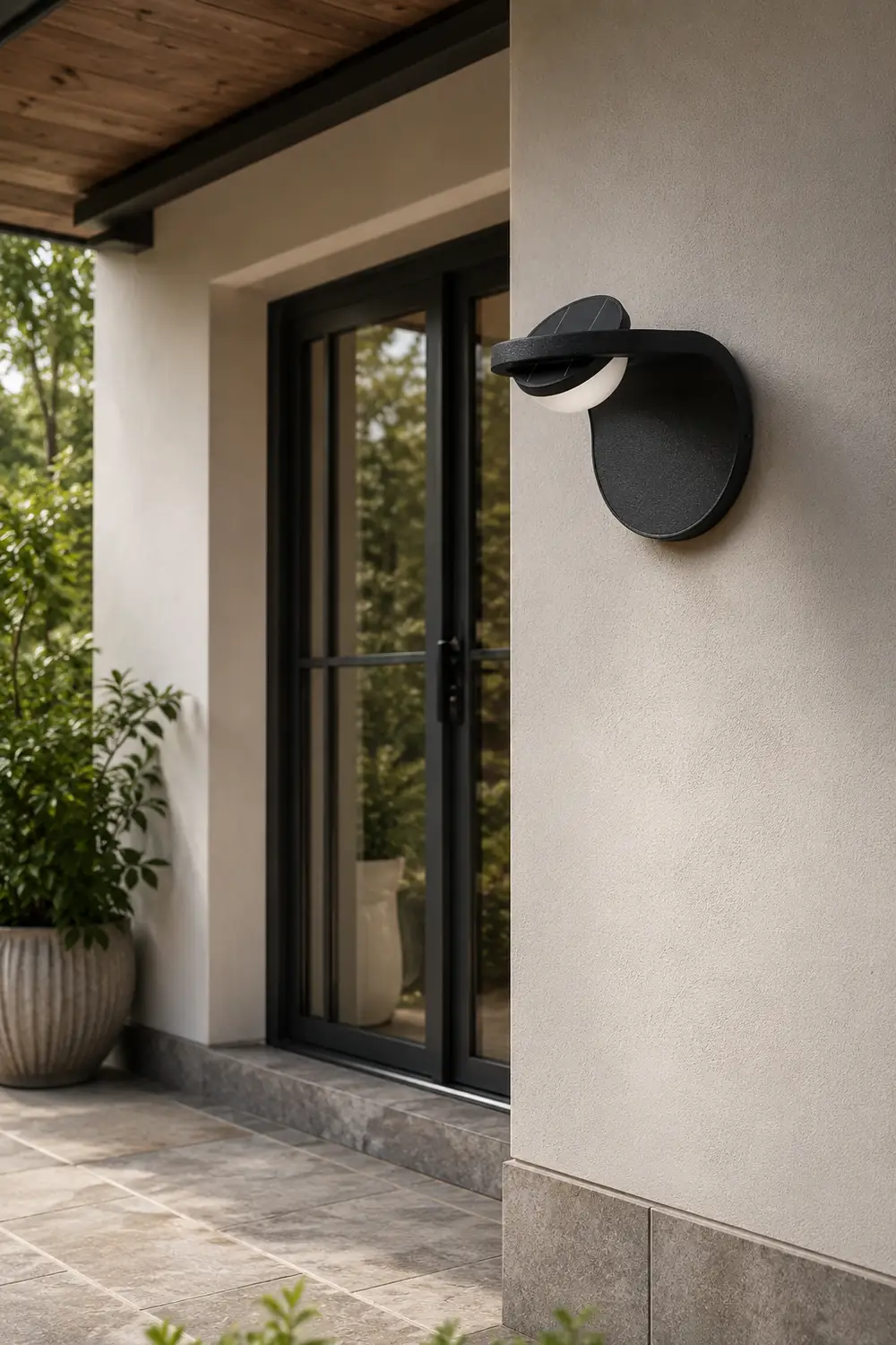 Orr Modern Arc Metal/Acrylic Solar Waterproof Adjustable Outdoor Wall Lamp, Black - Lumpaz