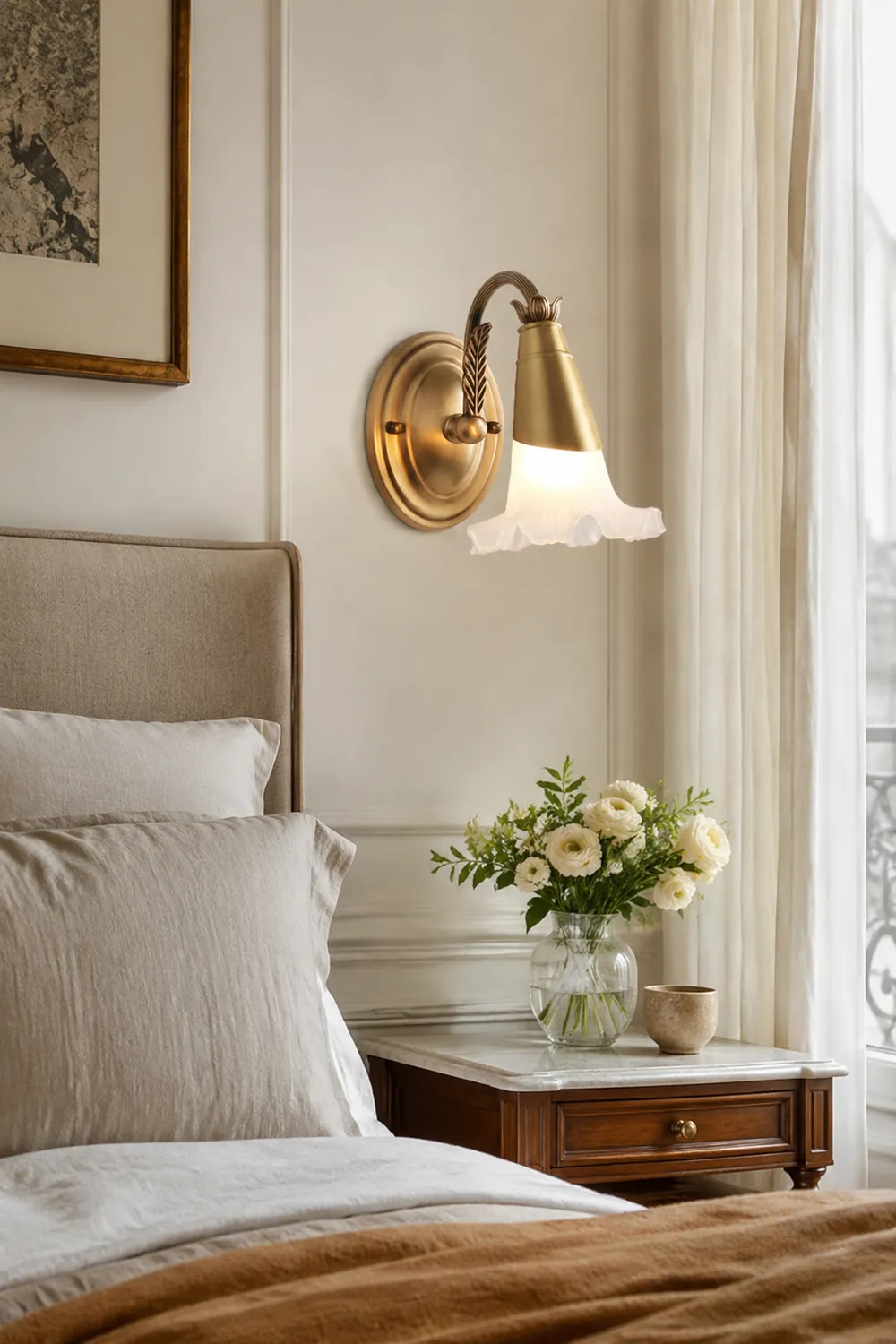 Félicie Nordique Retro Flower Metal/Glass Wall Lamp, Gold - Lumpaz