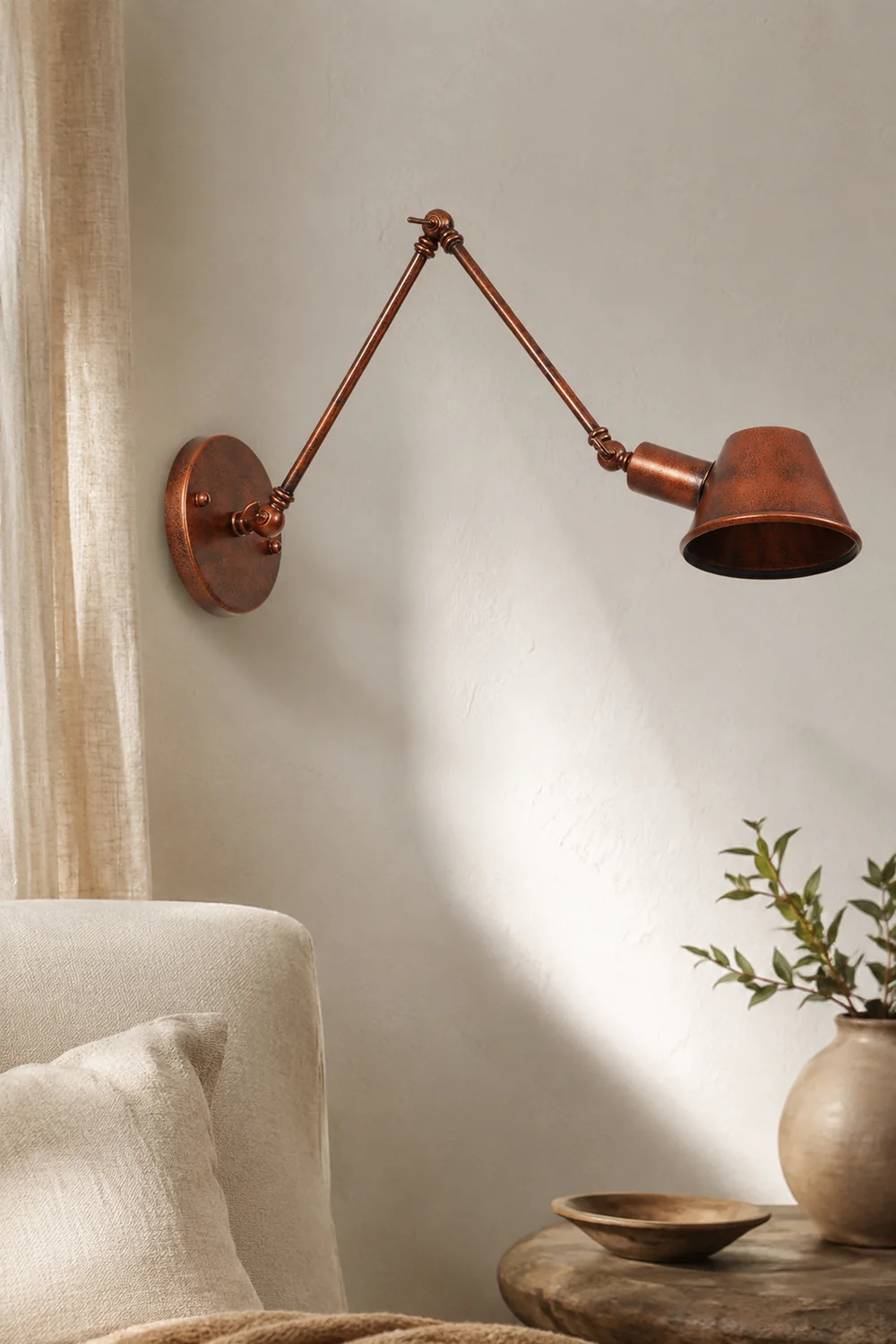 Brady Rotatable Wall Lamp with Swing Arm, Black/Rust - Lumpaz