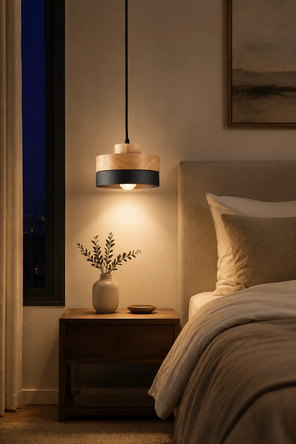 Morandi Modern Square Round Pendant Light Black White Metal Wood Living Room - Lumpaz
