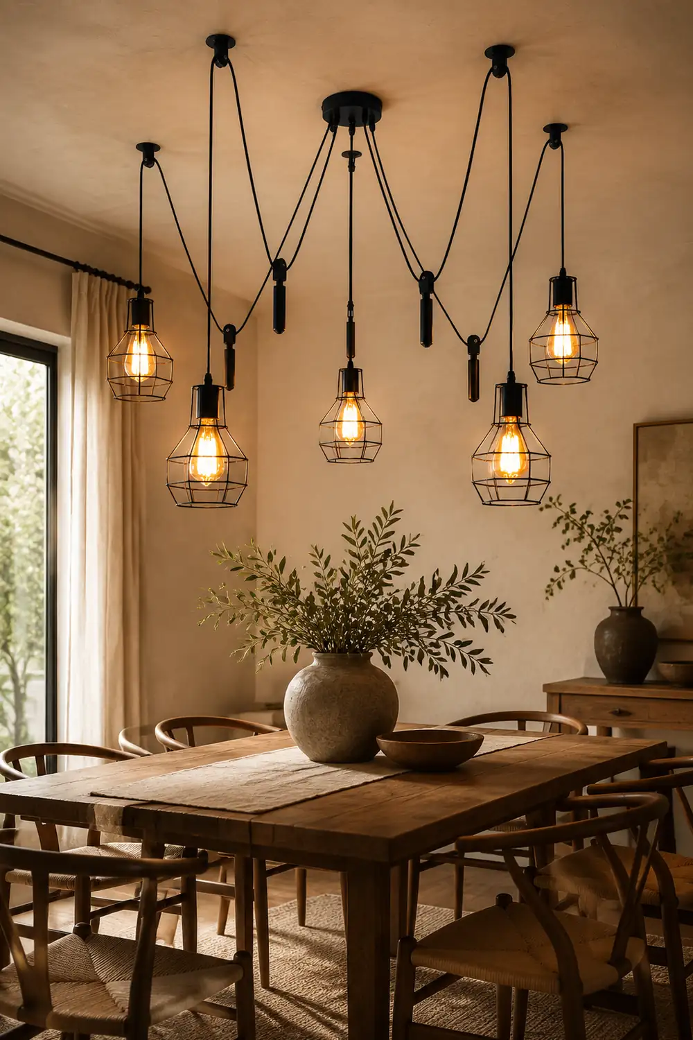 Alessio Industrial Caged Metal Pendant Light, 5/8 Heads, Black - Lumpaz