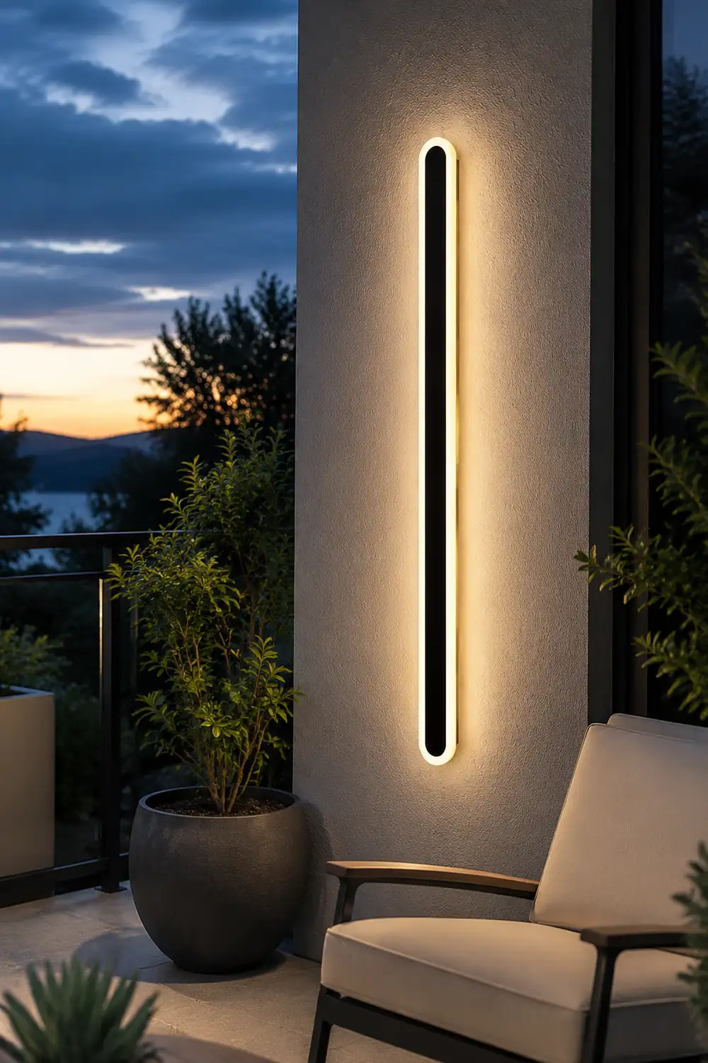 Edge Minimalist Metal Linear Oval Outdoor Wall Lamp, Black - Lumpaz