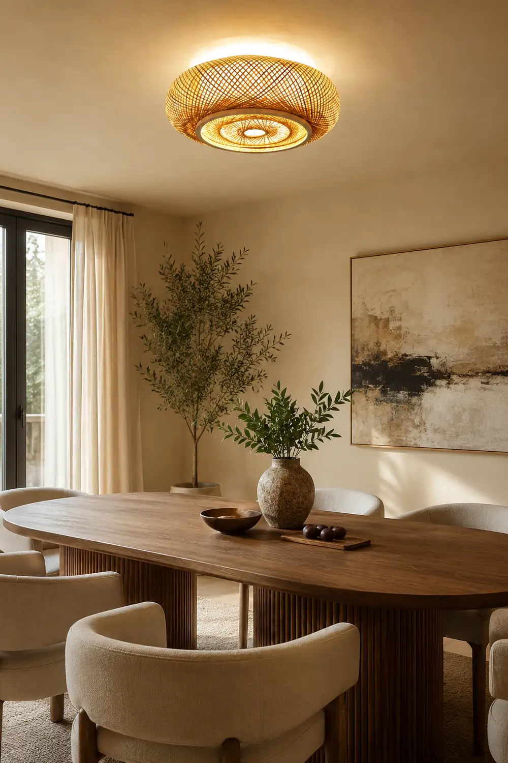 Muto Rattan Woven Rustic LED Flush Mount Ceiling Light - Lumpaz