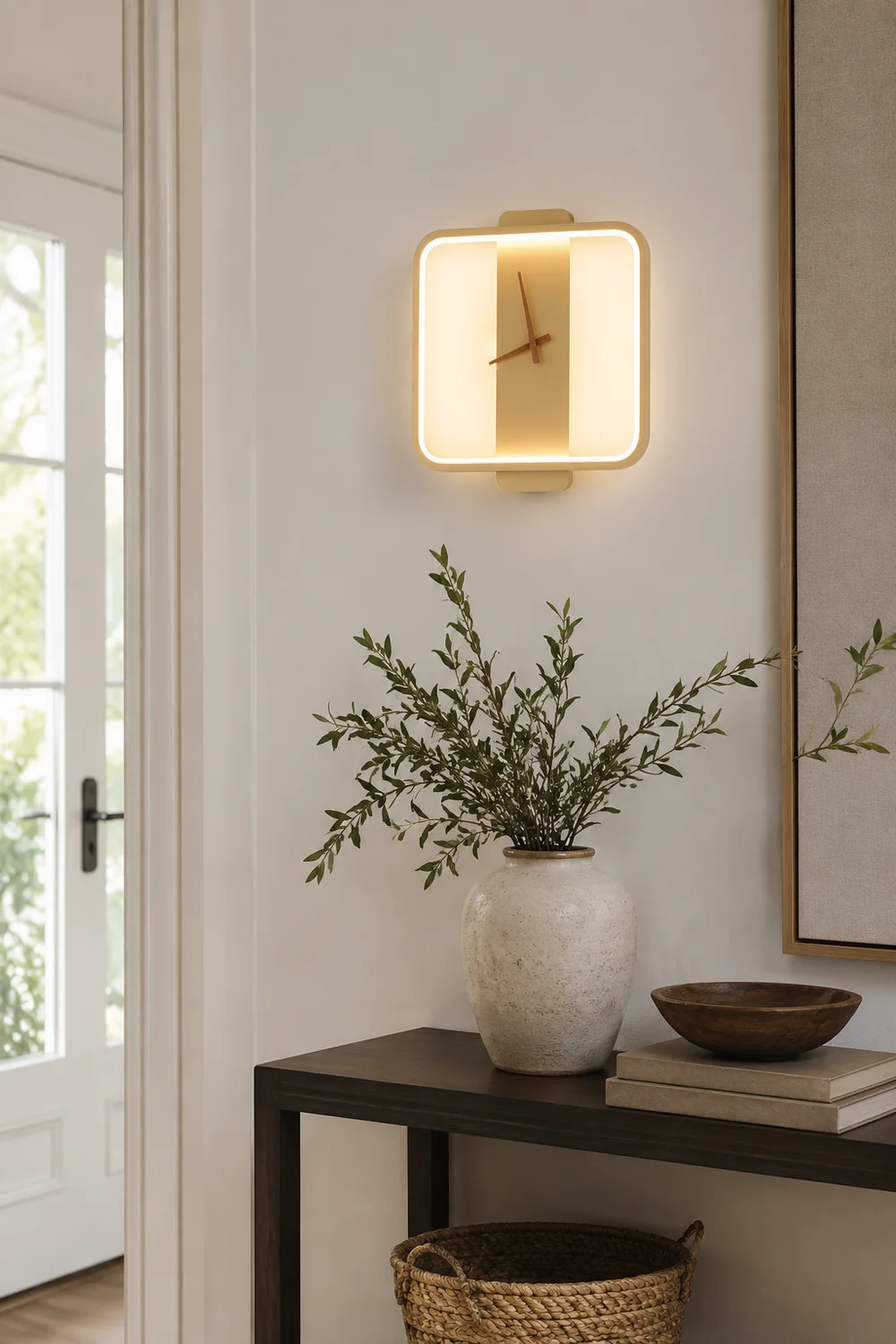 Morandi Nielsen Square Clock Metal & Acrylic Wall Lamp, Gold - Lumpaz