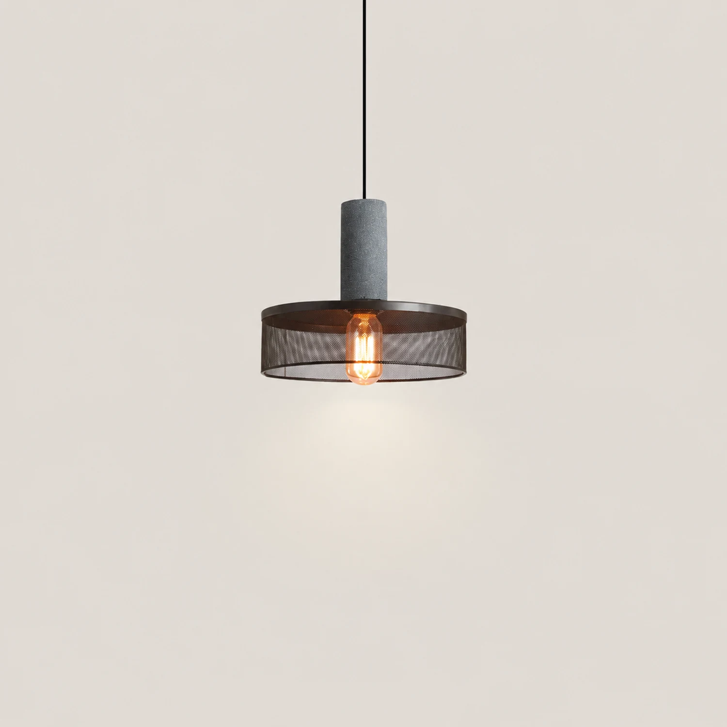 Zaid Industrial Cylindrical Pendant Light, Cement/Metal, Wabi-Sabi - Lumpaz