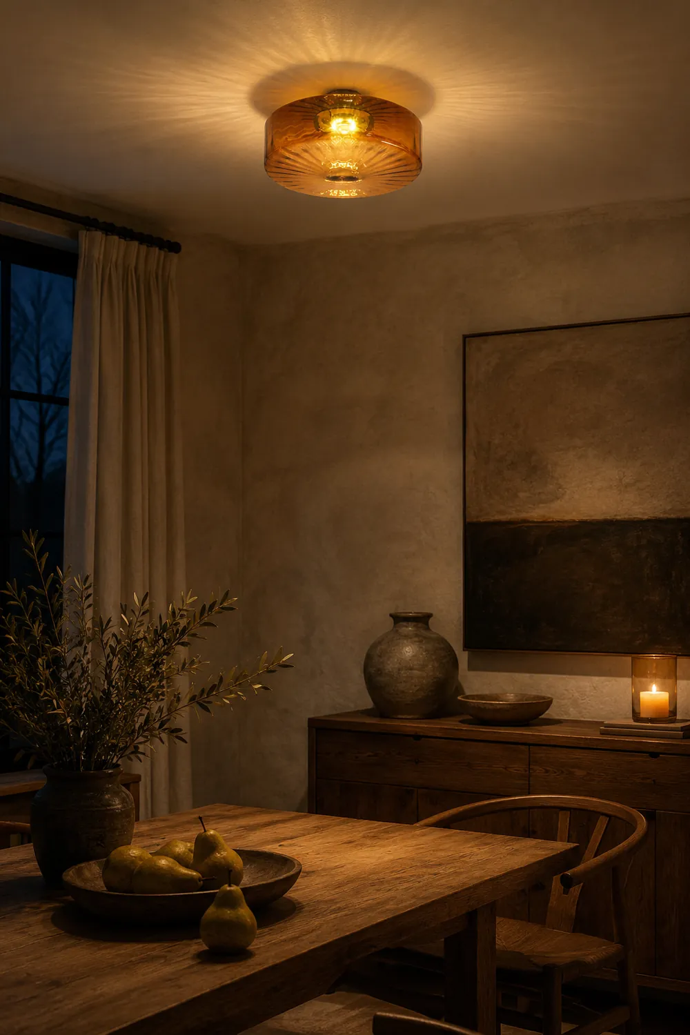 Hailie Modern Round Flush Mount Ceiling Light Brown Metal/Glass Kitchen/Living Room - Lumpaz