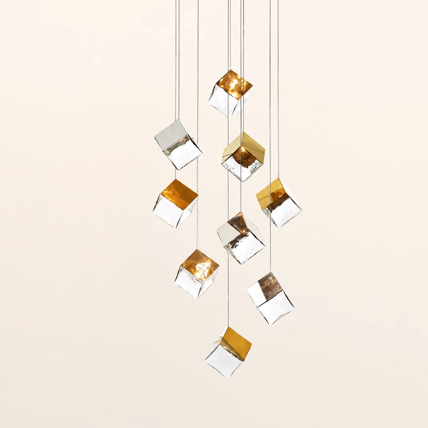 Kristy Modern Square Metal Pendant Light, Gold, Living Room - Lumpaz