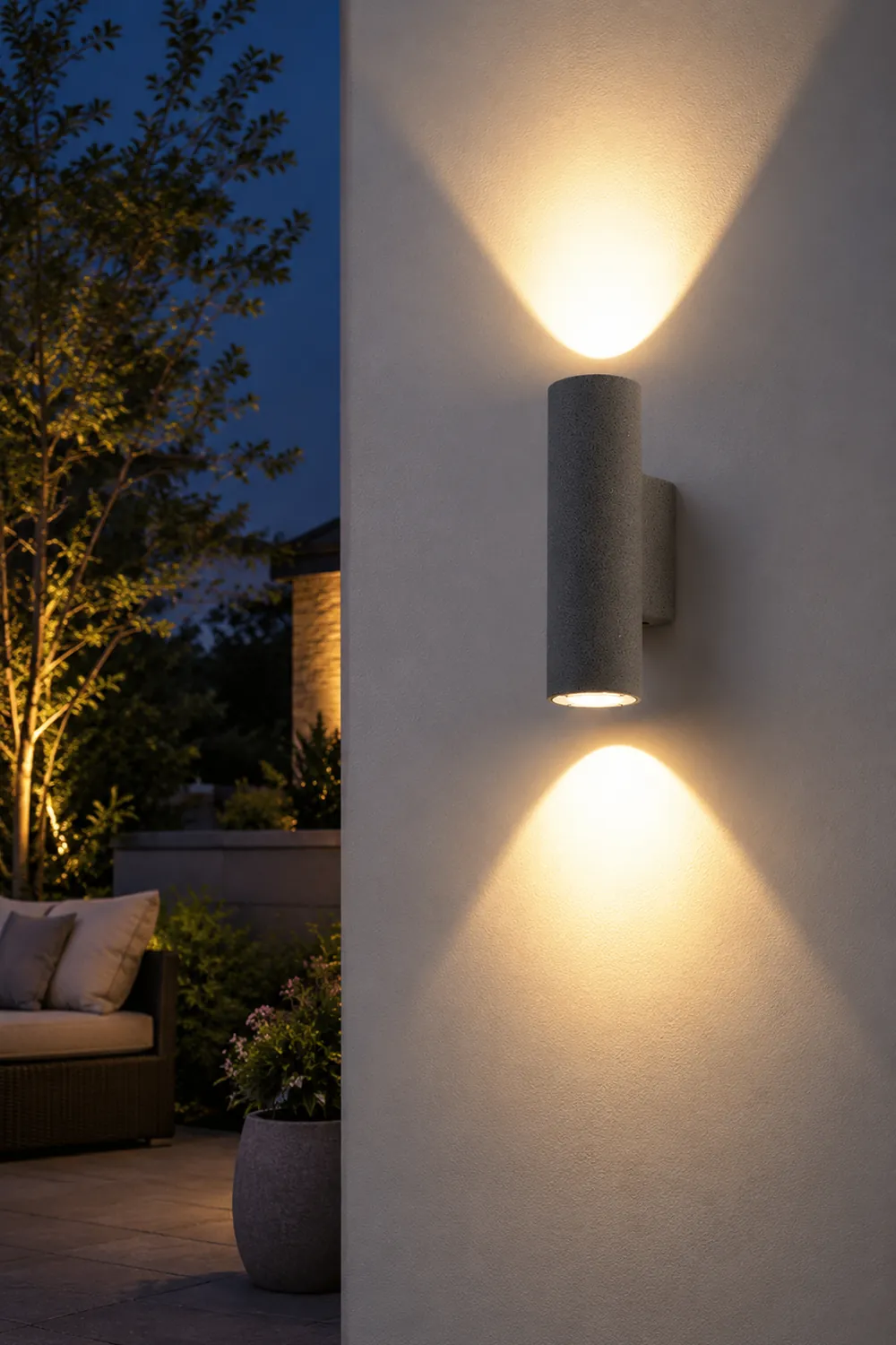 Orr Minimalist Cylindrical Double-headed Cement Outdoor Wall Lamp, Black/White - Lumpaz