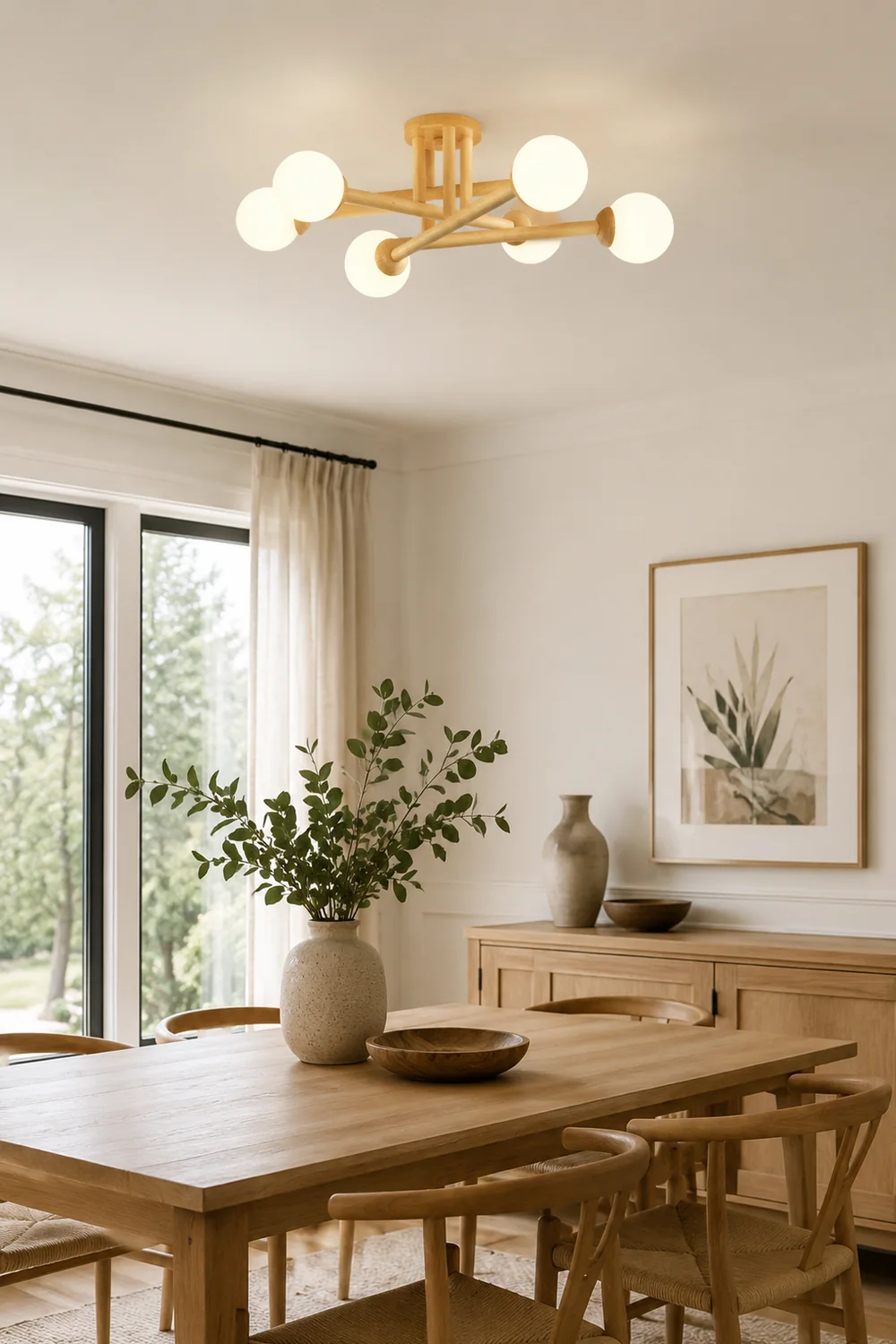 Ozawa Modern Globe Wood/Glass Flush Mount Ceiling Light - Lumpaz