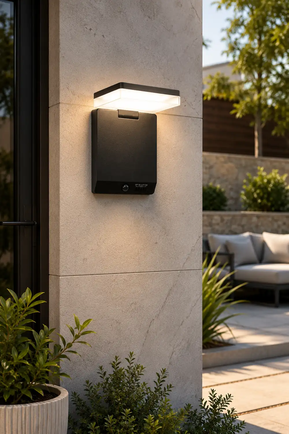 Orr Modern Minimalist Right-Angle Acrylic Sensor Solar Waterproof Outdoor Wall Lamp, Black - Lumpaz