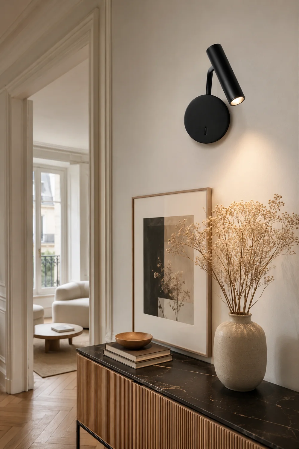 Orr Wall Lamps Swing Arm Modern, LED Spotlight, Black/White/Gold, Corridor - Lumpaz
