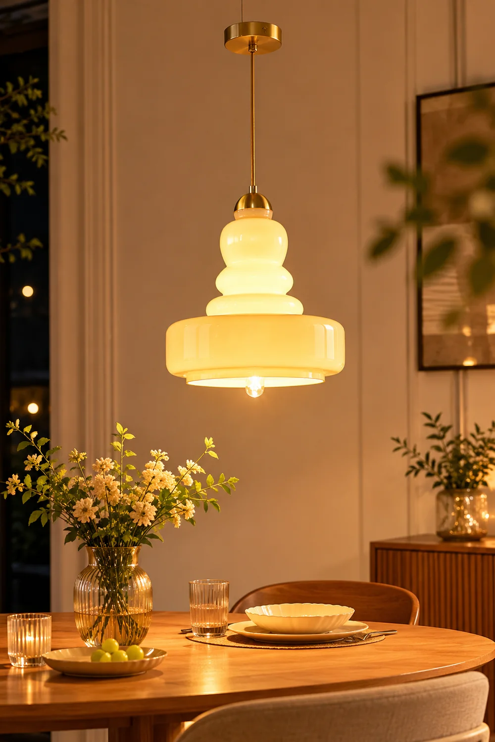Morandi French Modern Kitchen Pendant Light Beige Glass/Metal Living Room - Lumpaz