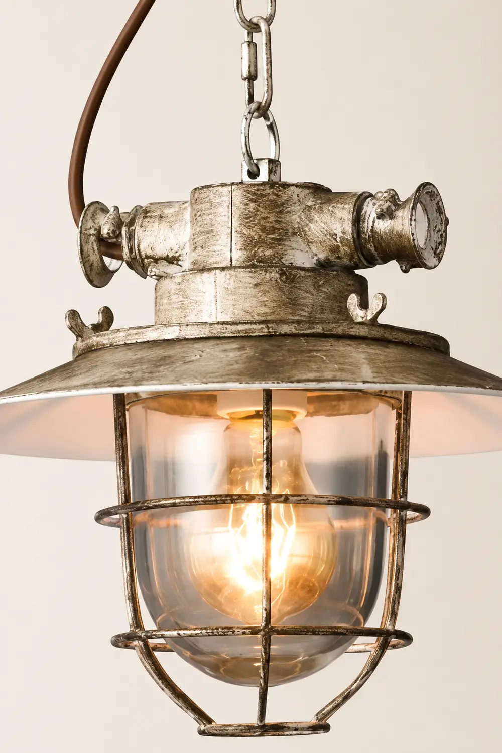 Alessio Industrial Metal/Glass Pendant Light White/Blue Bedroom - Lumpaz