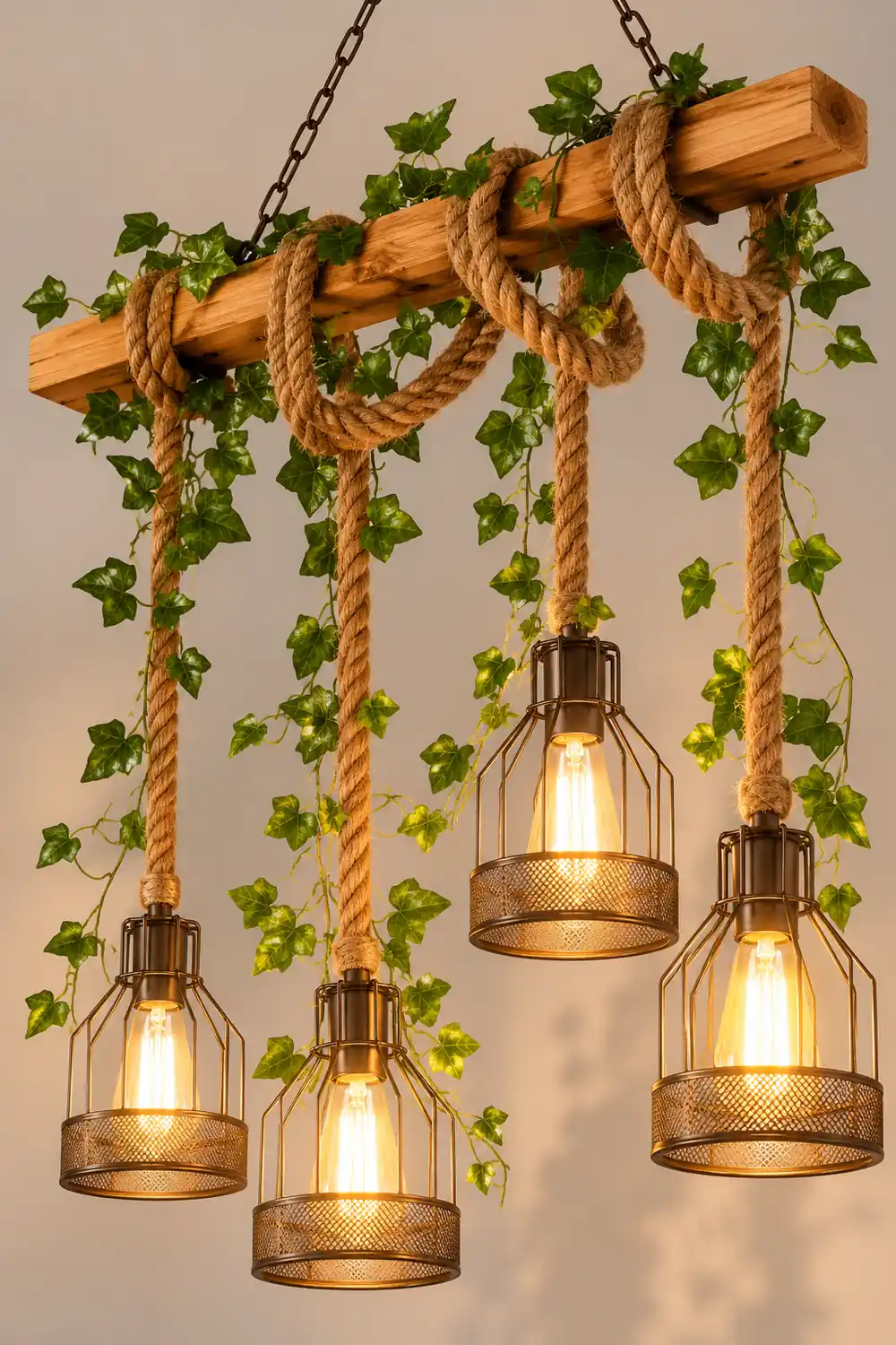 Alessio Caged Vintage Farmhouse Wood Beam Pendant Light 3/5 Heads - Lumpaz