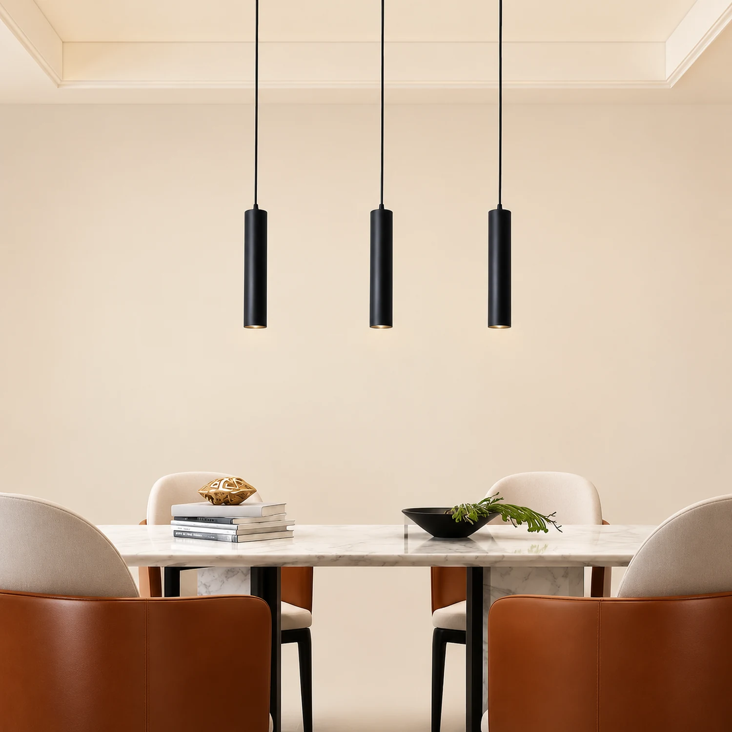 Edge Modern Cylinder Shape Pendant Light Black Metal Living Room - Lumpaz