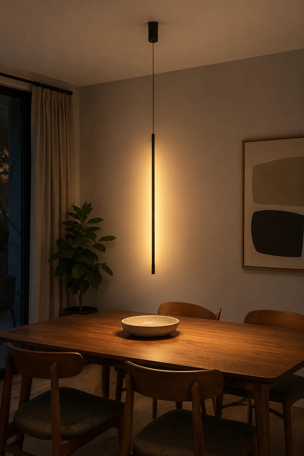 Edge Minimalist Linear Metal/Acrylic Pendant Light, Black - Lumpaz
