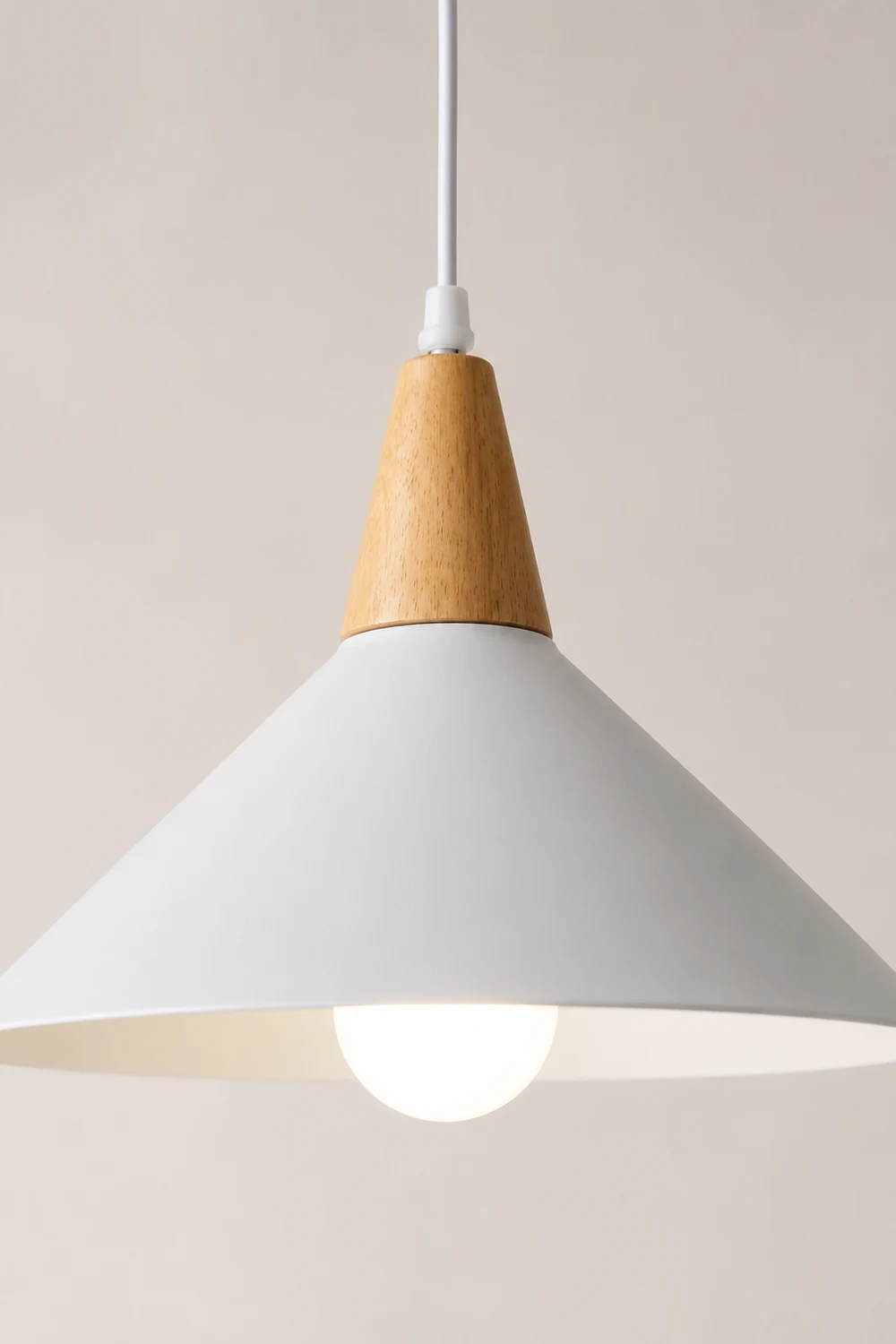 Morandi Minimalist Cap-shaped Metal Pendant Light, Natural Wood - Lumpaz