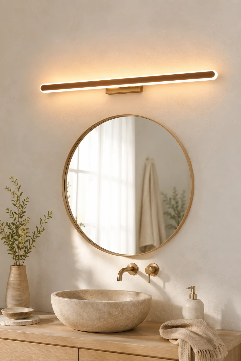 Leigh Modern Linear Minimalist Mirror Front Metal Wall Lamp, Gold - Lumpaz