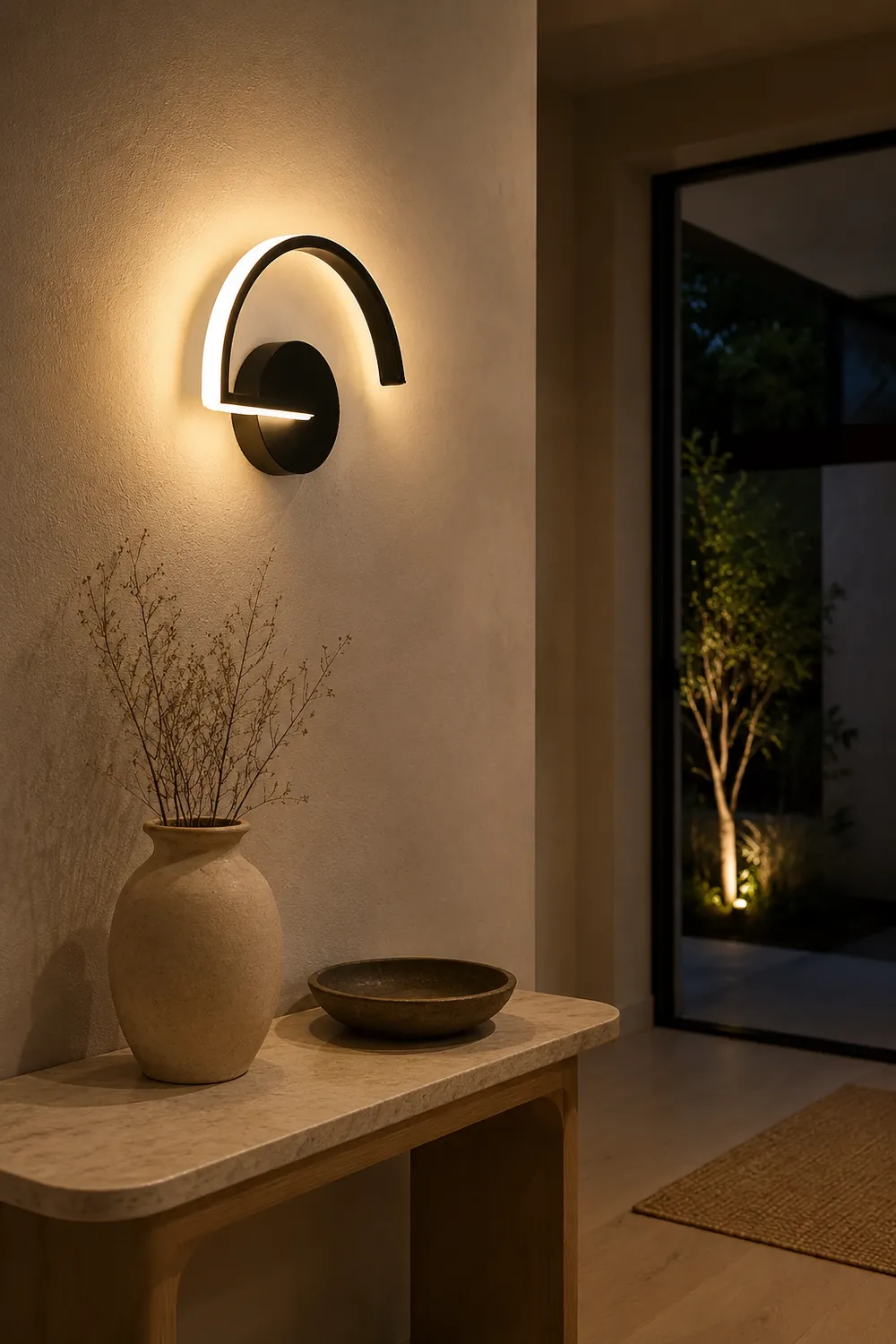 Lacey Minimalist Linear Semicircular Metal Decor Wall Lamp, Black/White - Lumpaz