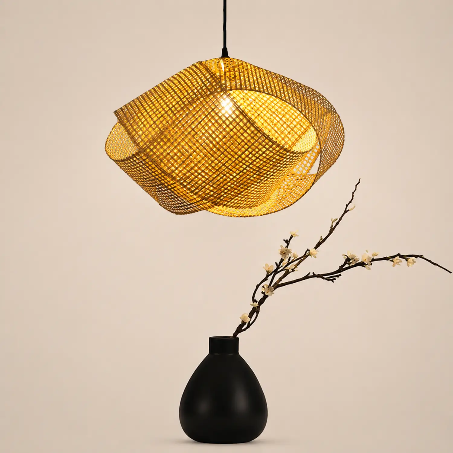 Ritta Modern Twist Rattan Pendant Light Wood Living Room - Lumpaz